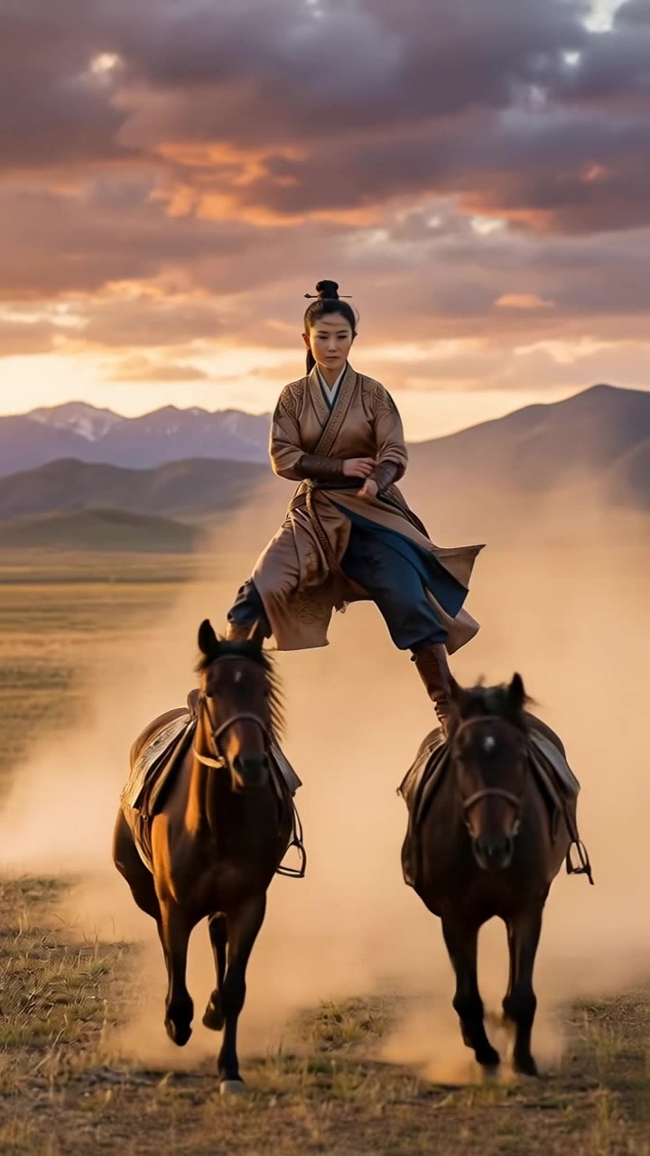 Woman Standing on Horse - woman try on AI video