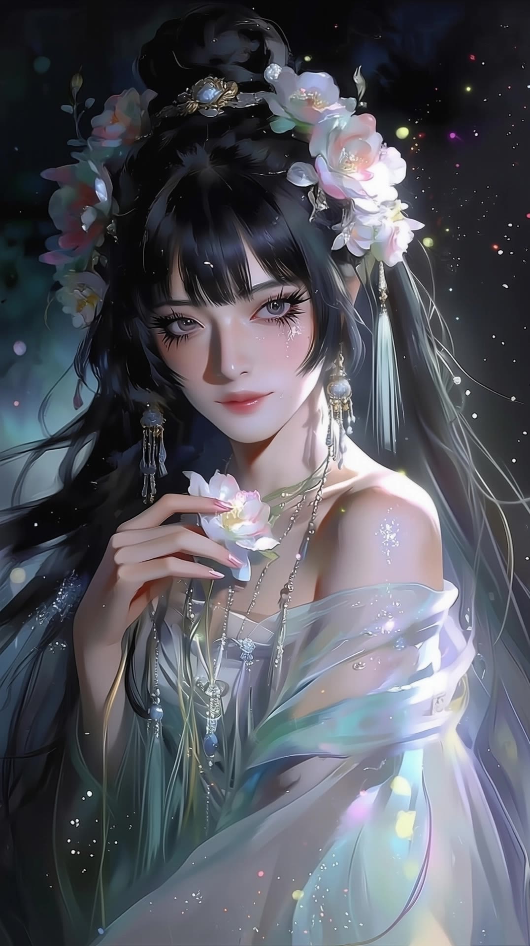 Beauty with long black hair - black hair with color AI video