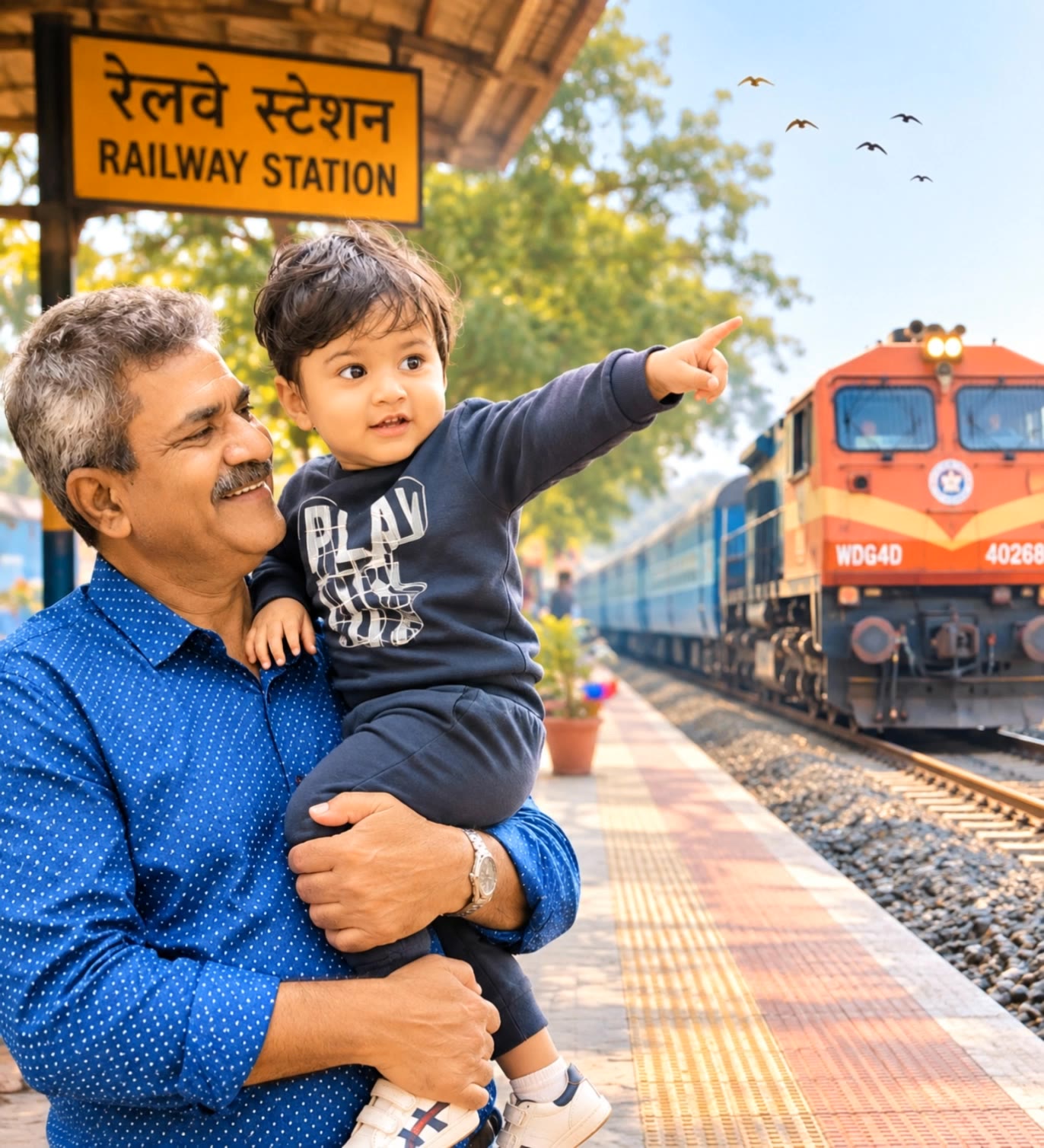 happy kid watching the train - train scene AI video
