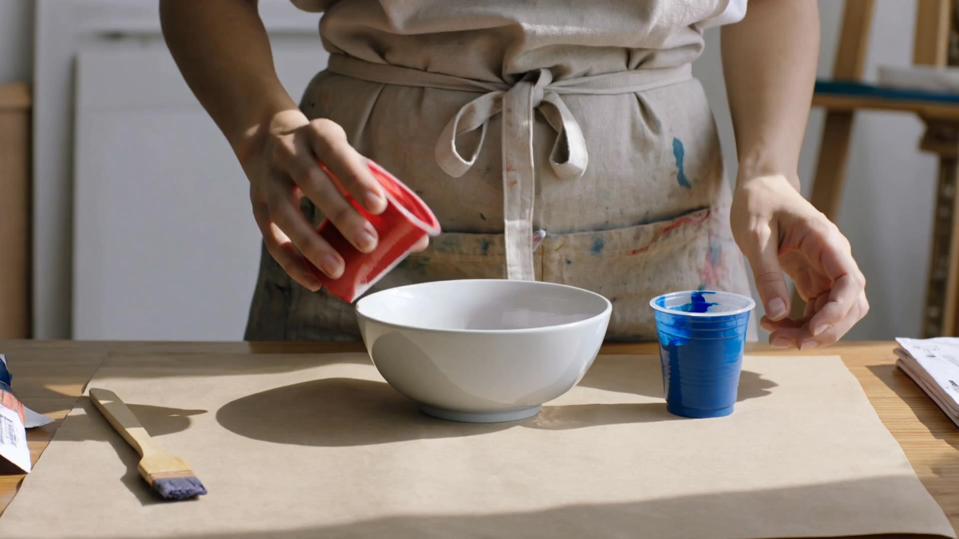 A woman mixing red and blue - ai music mixing AI video