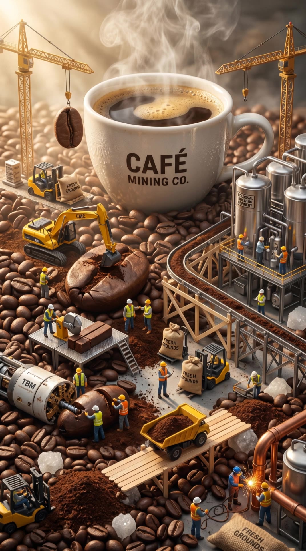 caution: coffee min ahead - coffee realistic AI video