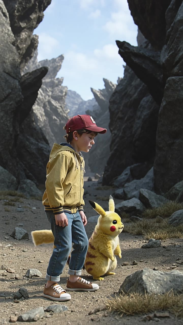 Ash e Pikachu em batalha - pale ash blonde AI video