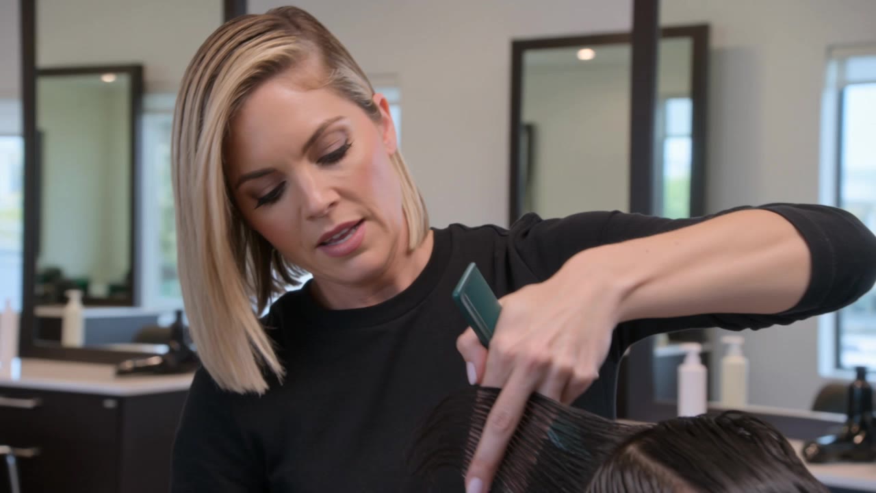 Kling AI work 309625079314919 - short hair cutting style for female AI video