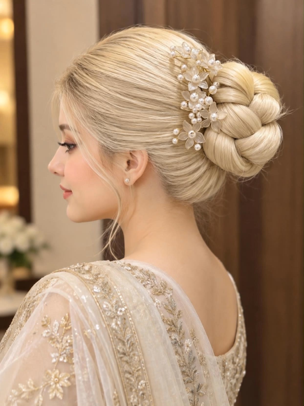 A beautiful braided bun  - head angles AI video