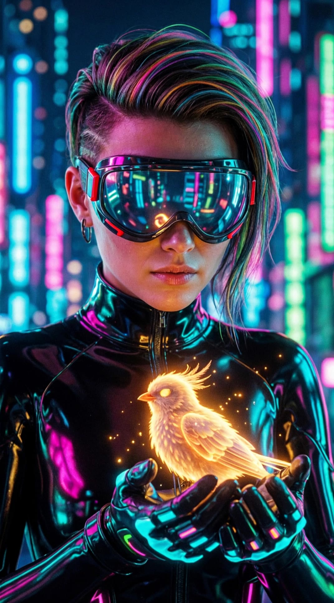 Kling AI work 299611830522052 - cyberpunk birds with broken wings AI video