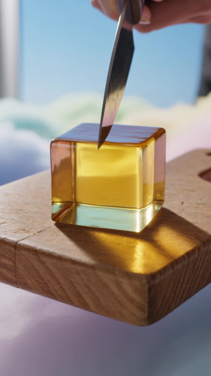 Cutting yellow cube - low fade cutting AI video