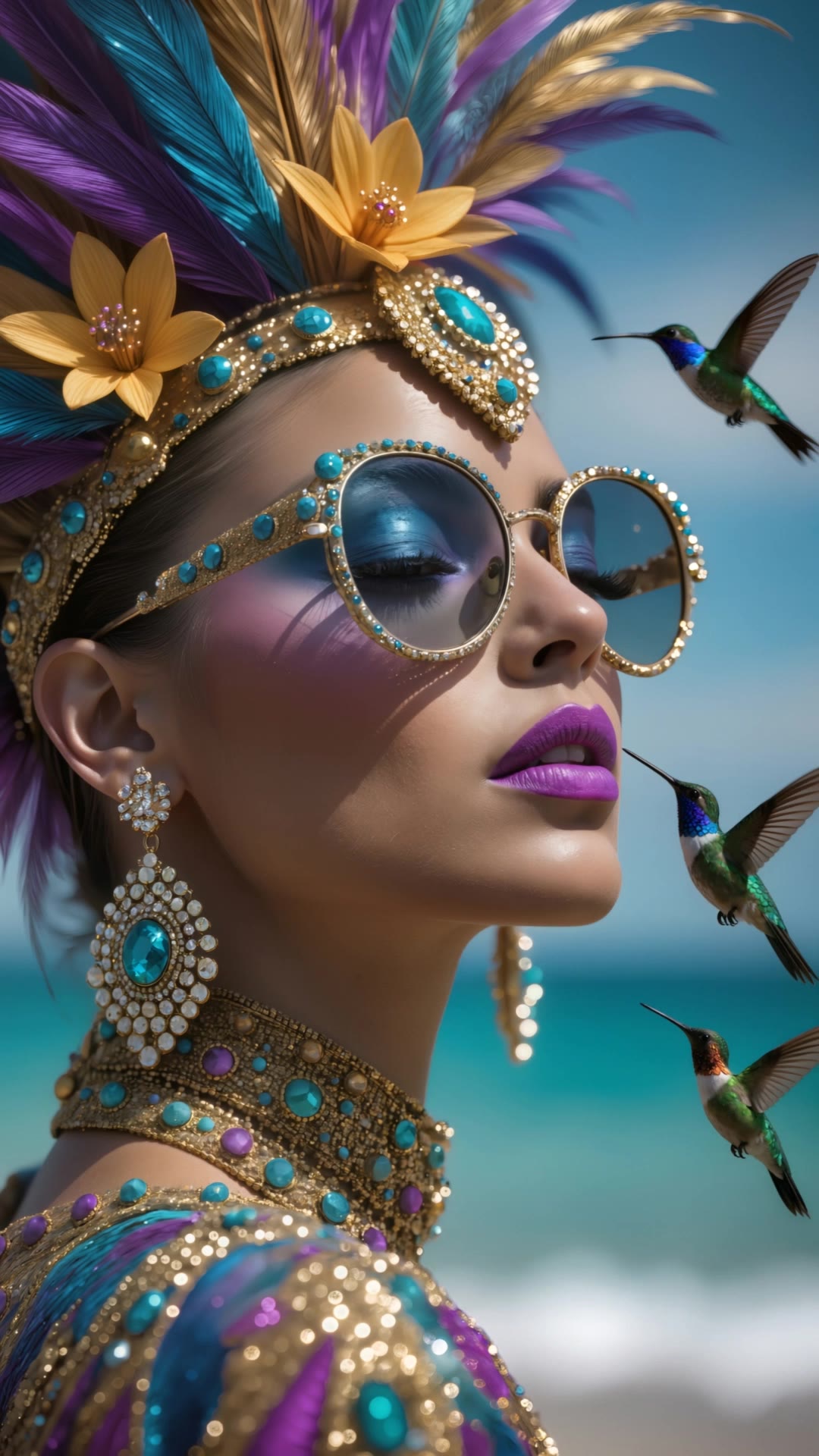 Fashion Carnival Hummingbirds - photo model AI video
