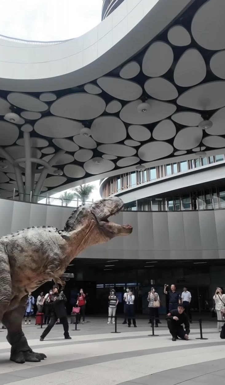 Dinosaur at train station - dinosaur animation AI video