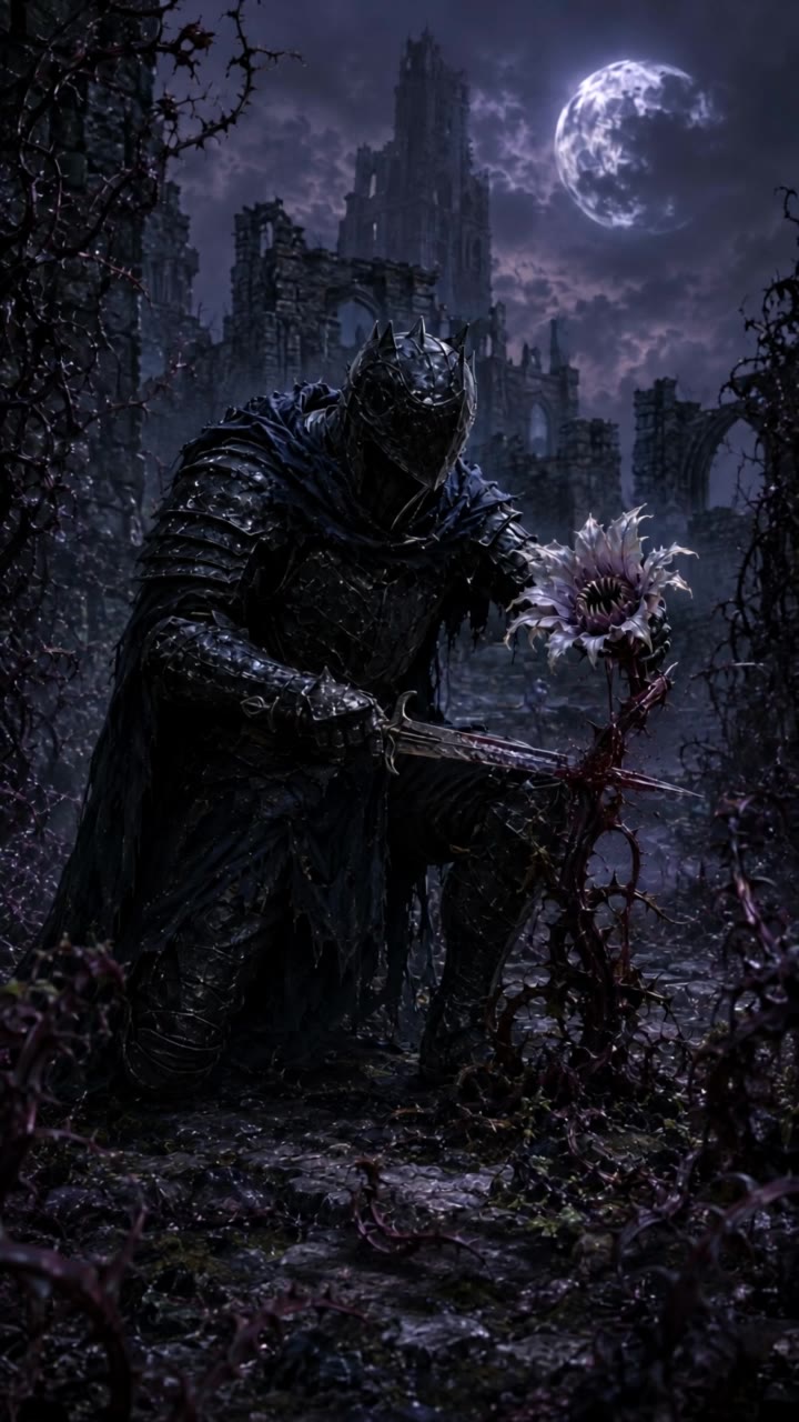 Dark Knight Beheads Flower - flower cartoon images AI video