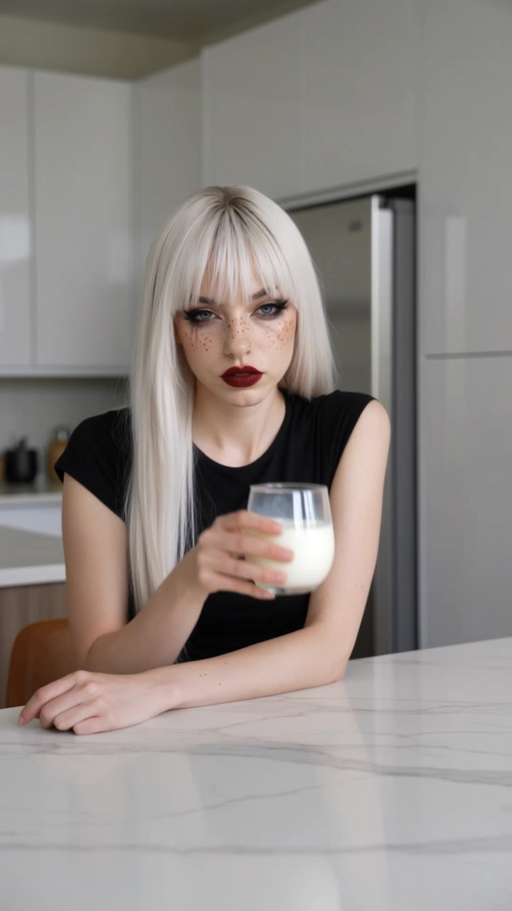 Girl drink a Glas Milk - milk video AI video