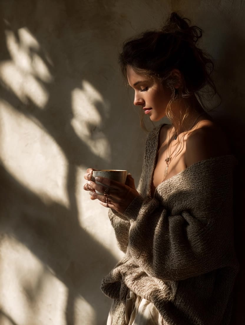 a woman inhaling aroma of coffee - coffee animation AI video
