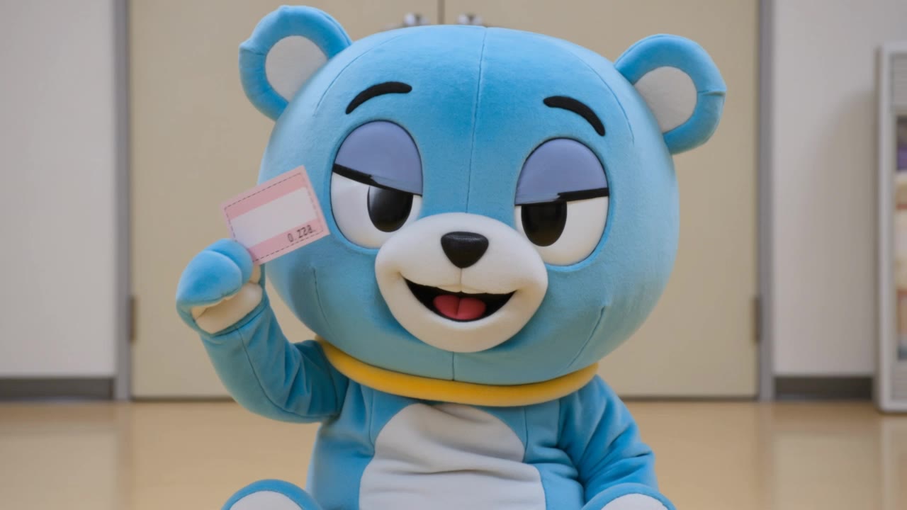 Blue bear with paper - big paper clips AI video