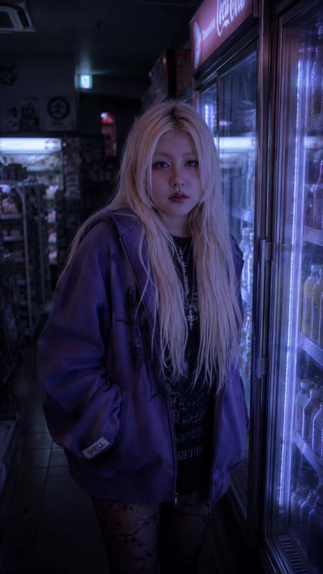 Kling AI work 310372219504652 - platinum purple hair AI video