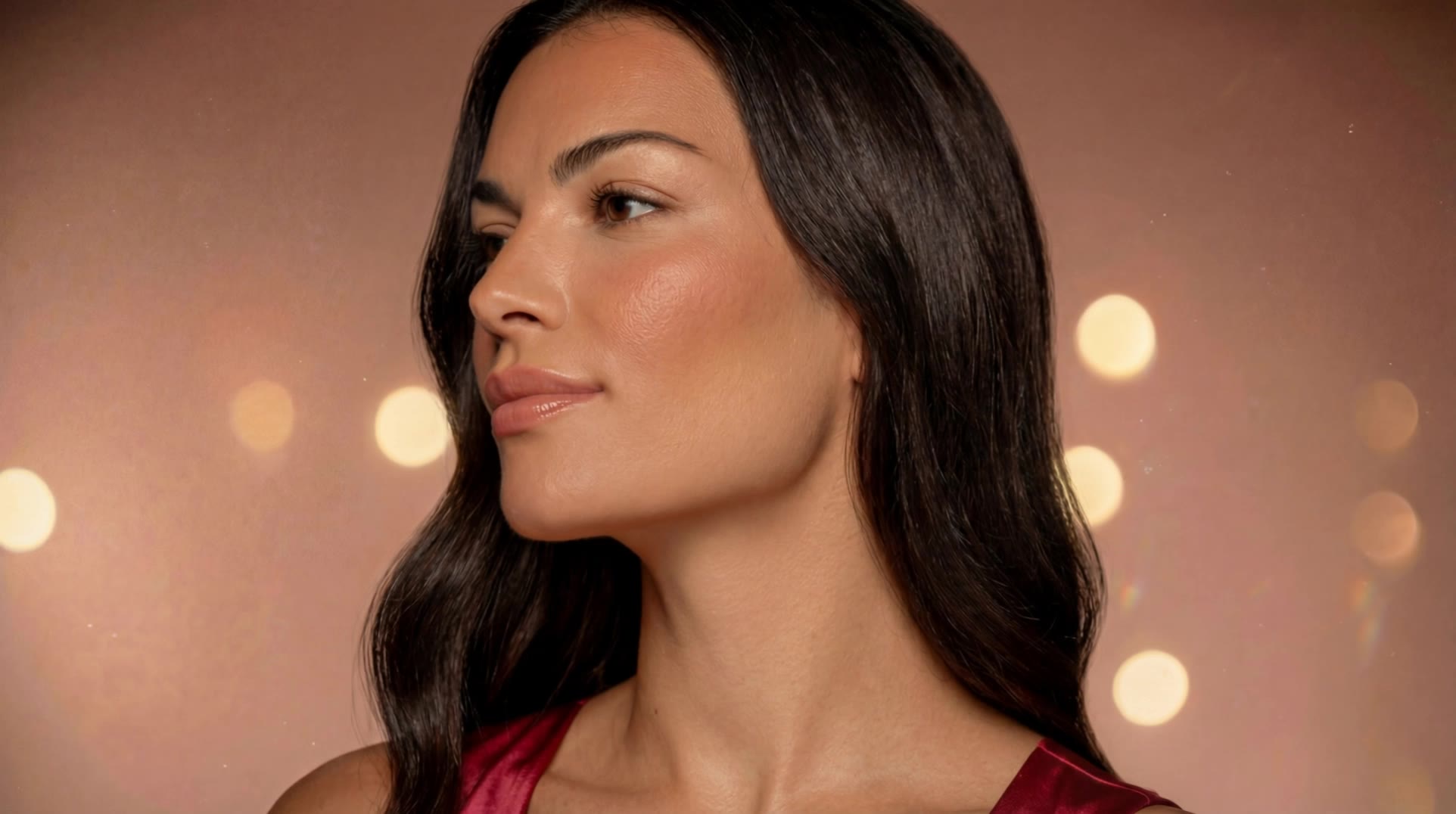a woman presents a cosmetic - woman try on AI video