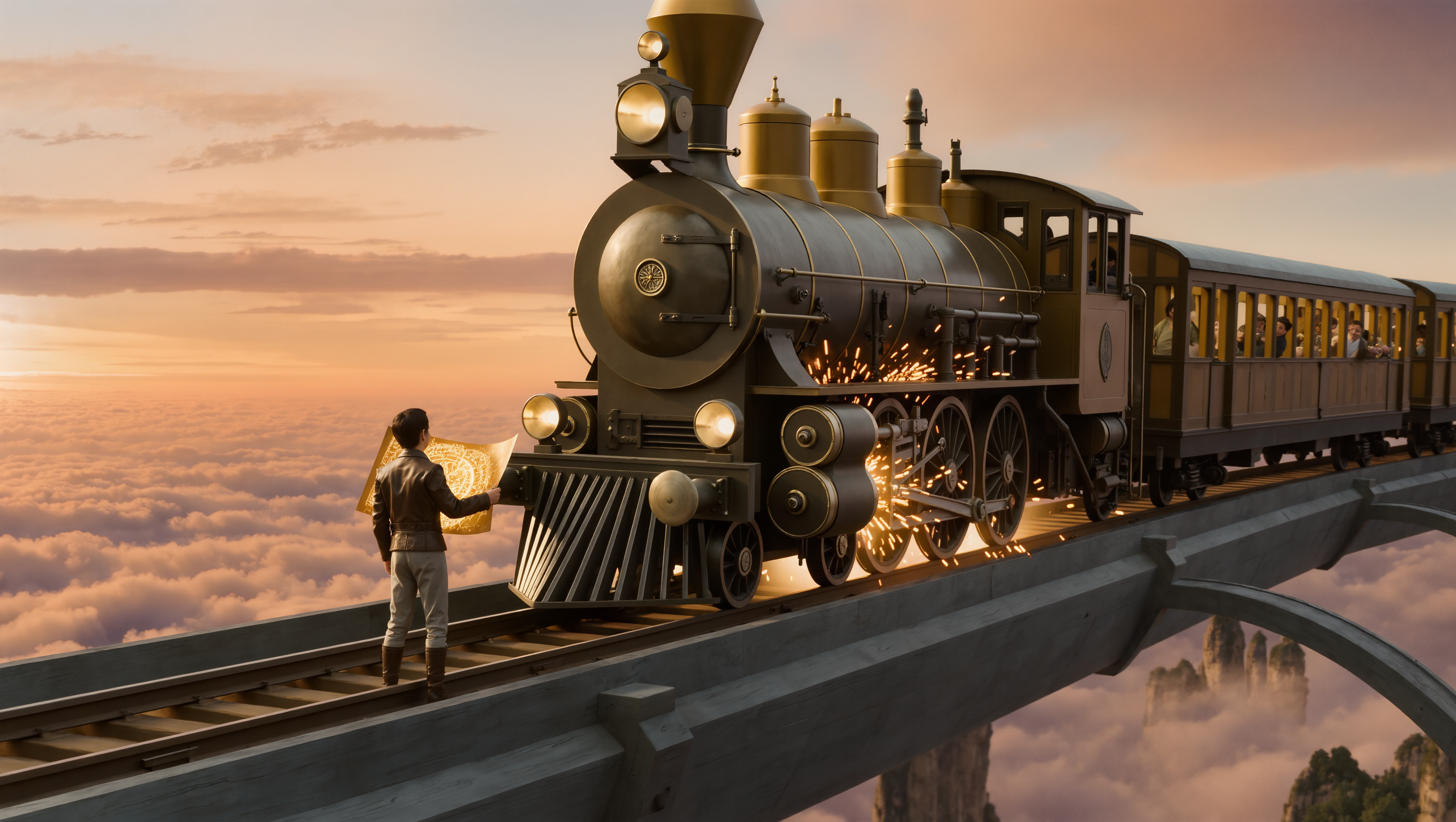 The Floating Train Above Clouds - fantasy world map generator AI image
