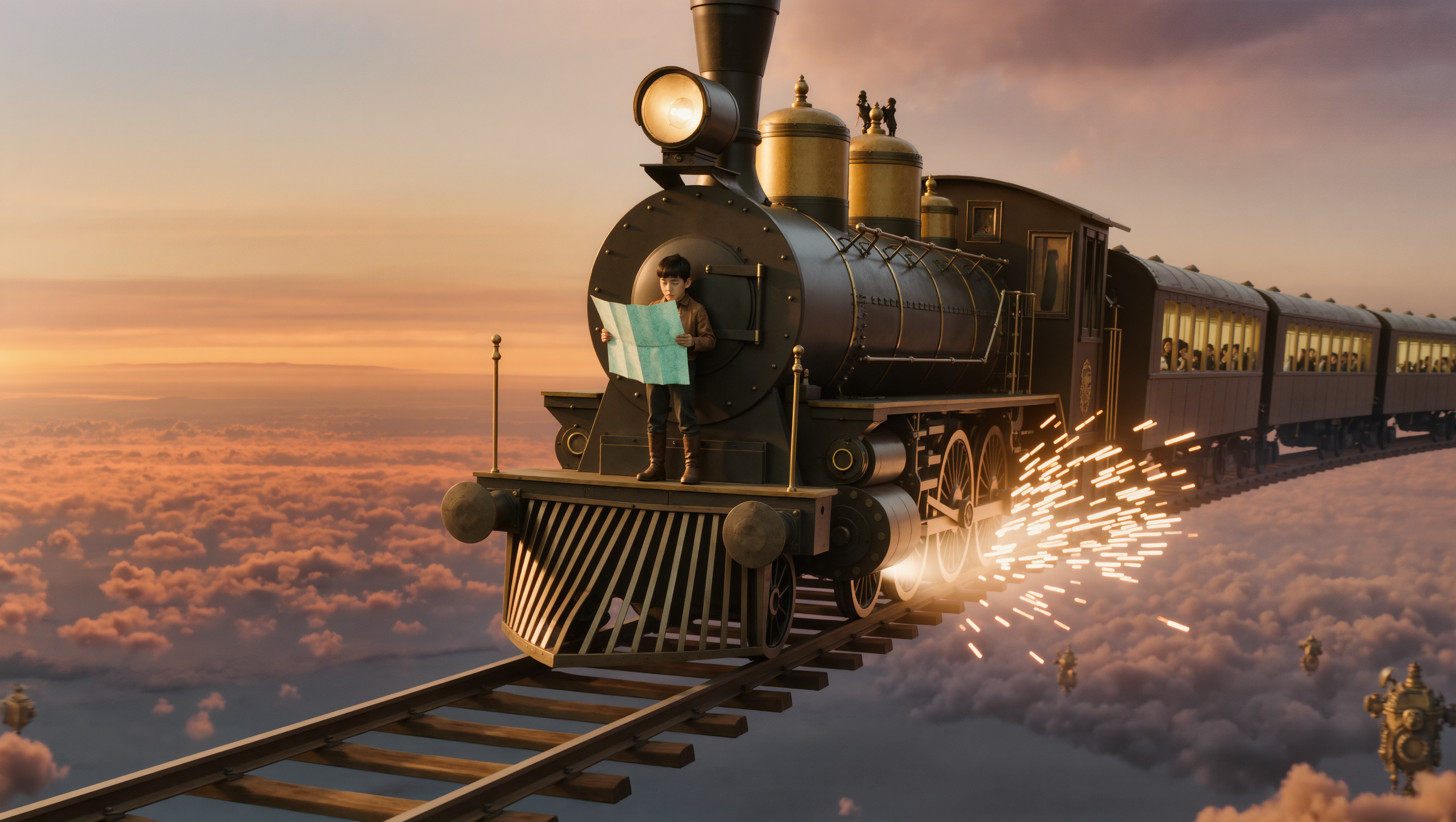 The Floating Train Above Clouds - fantasy world map generator AI image