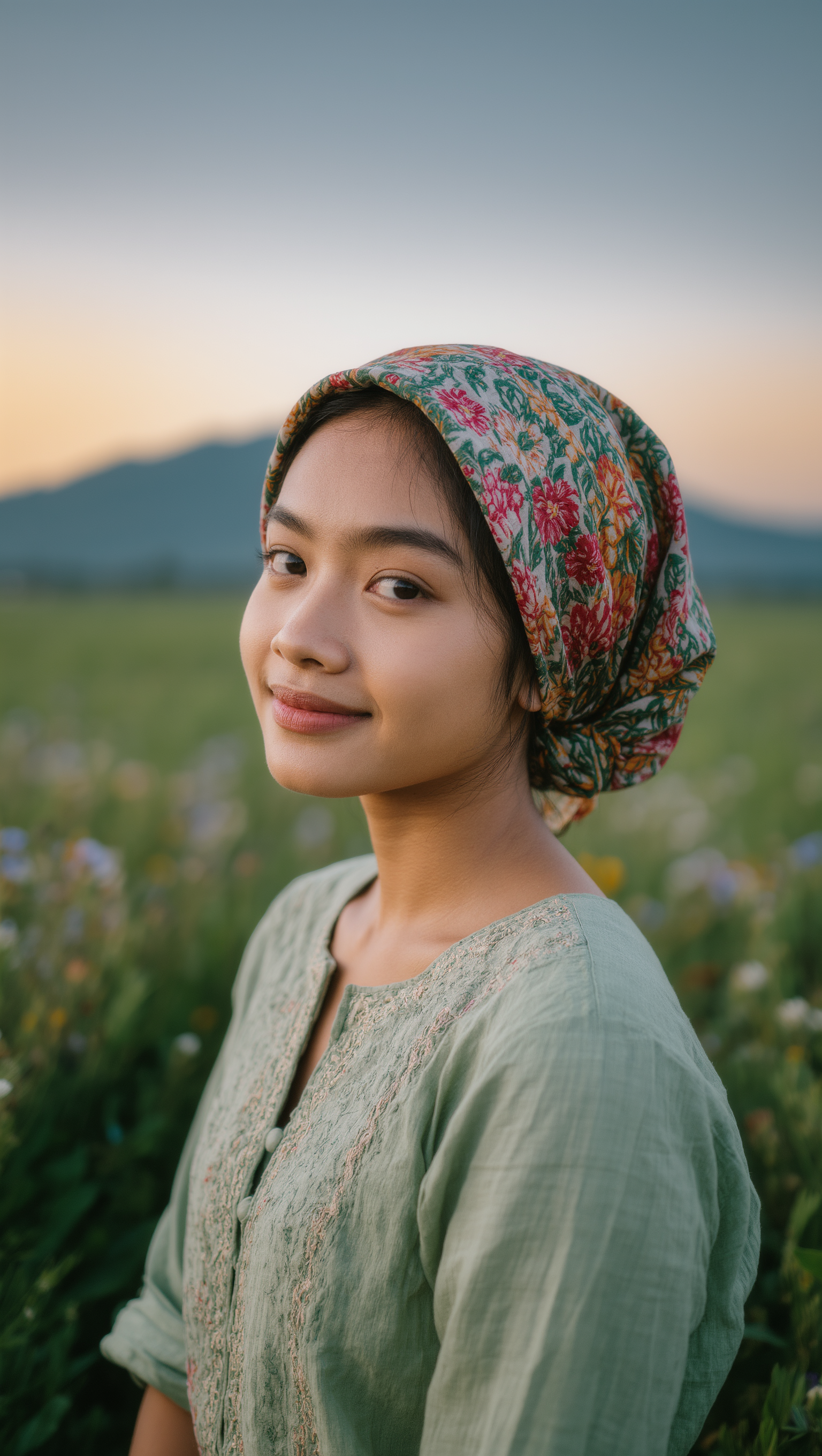 Malaysian woman - woman field painting AI image