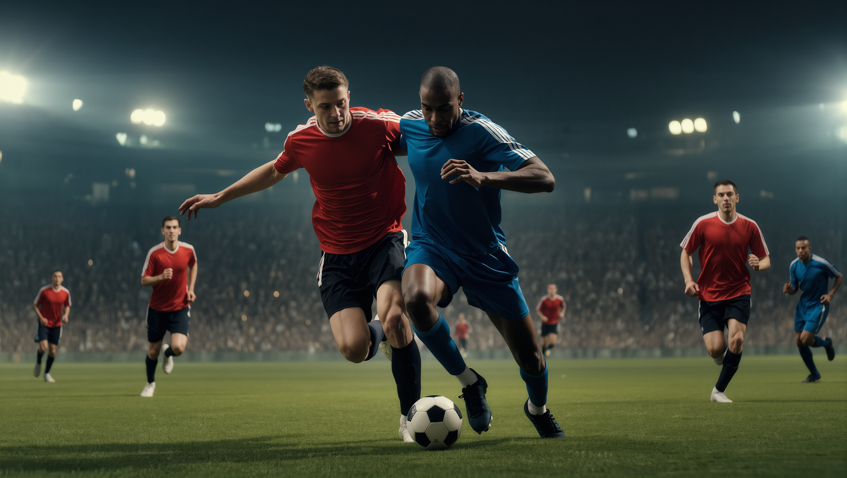 A cinematic football match scene - football scene AI image