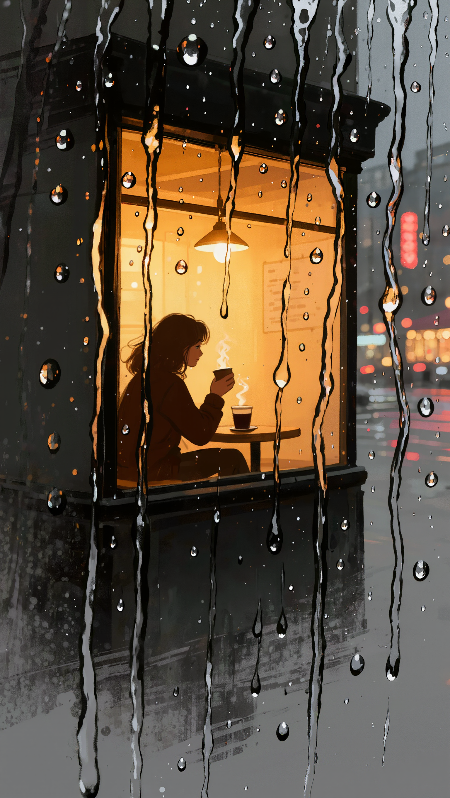 Rainy Cafe Solitude - cafe lipsync AI image