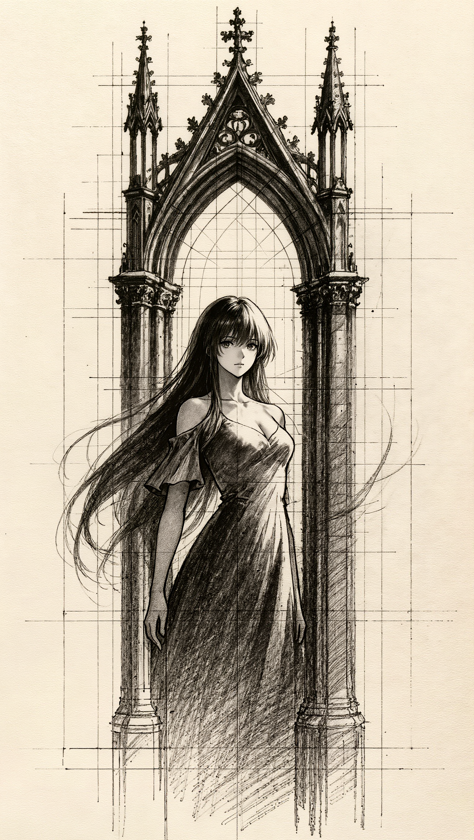 Architectural Anime Sketch - easy anime drawing AI image