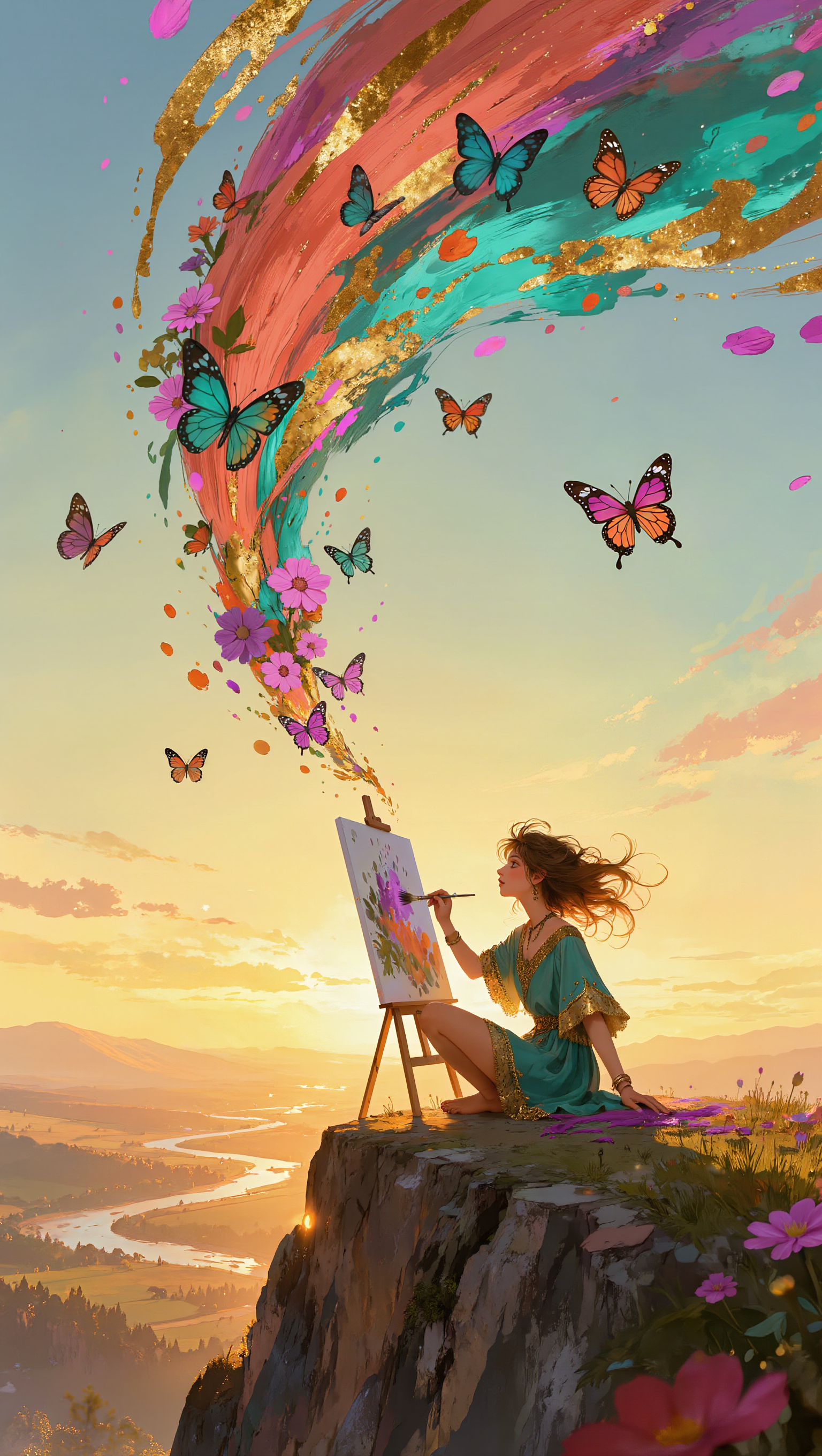 Kling AI work 309711660662047 - woman field painting AI image