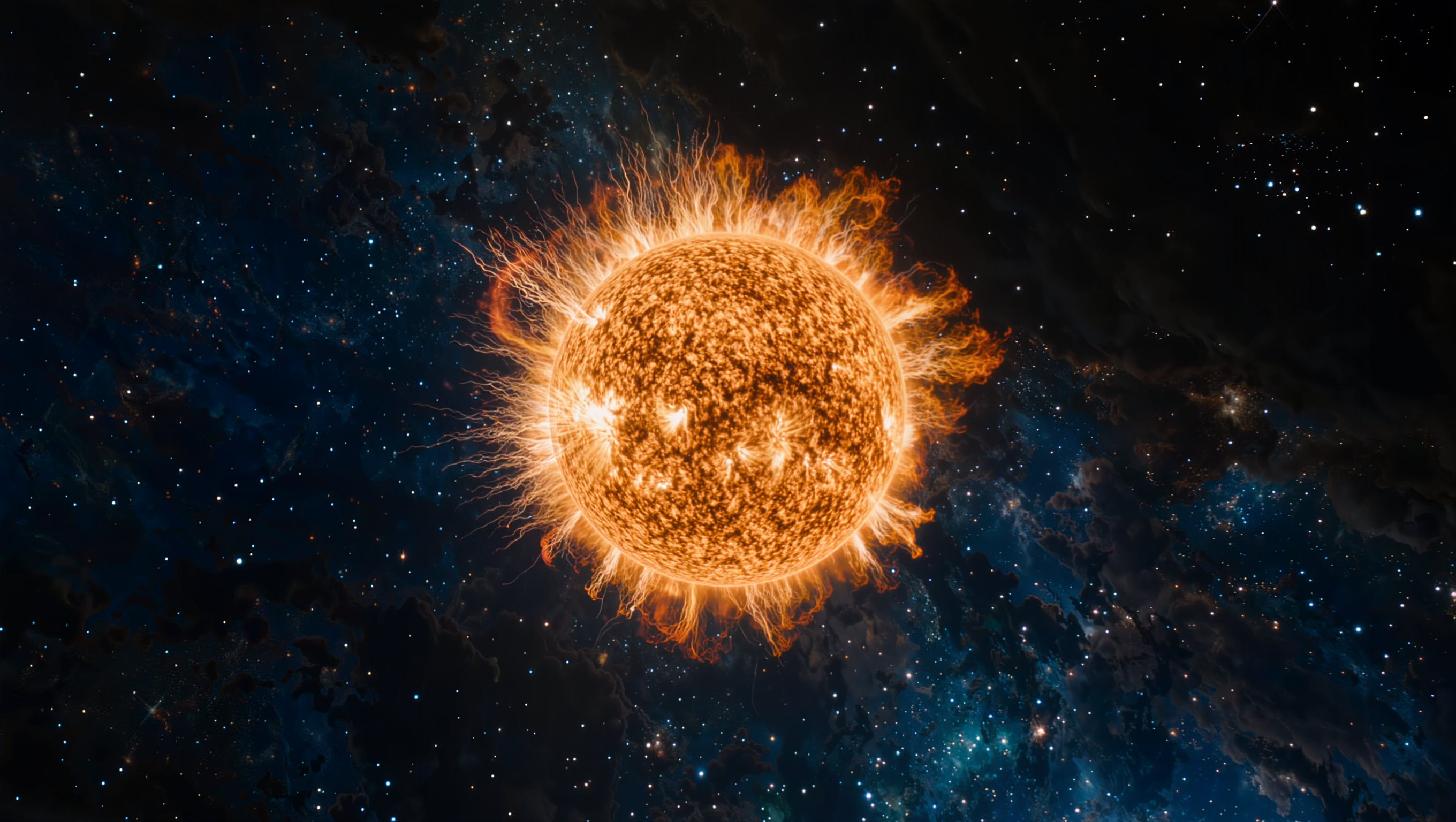 Big Sun in space - cartoon sun images AI image