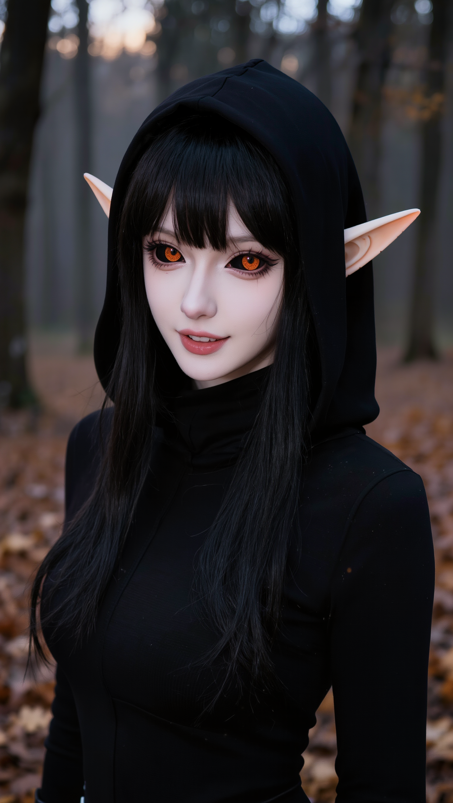 Dark elf beauty - dark hair pink highlights AI image