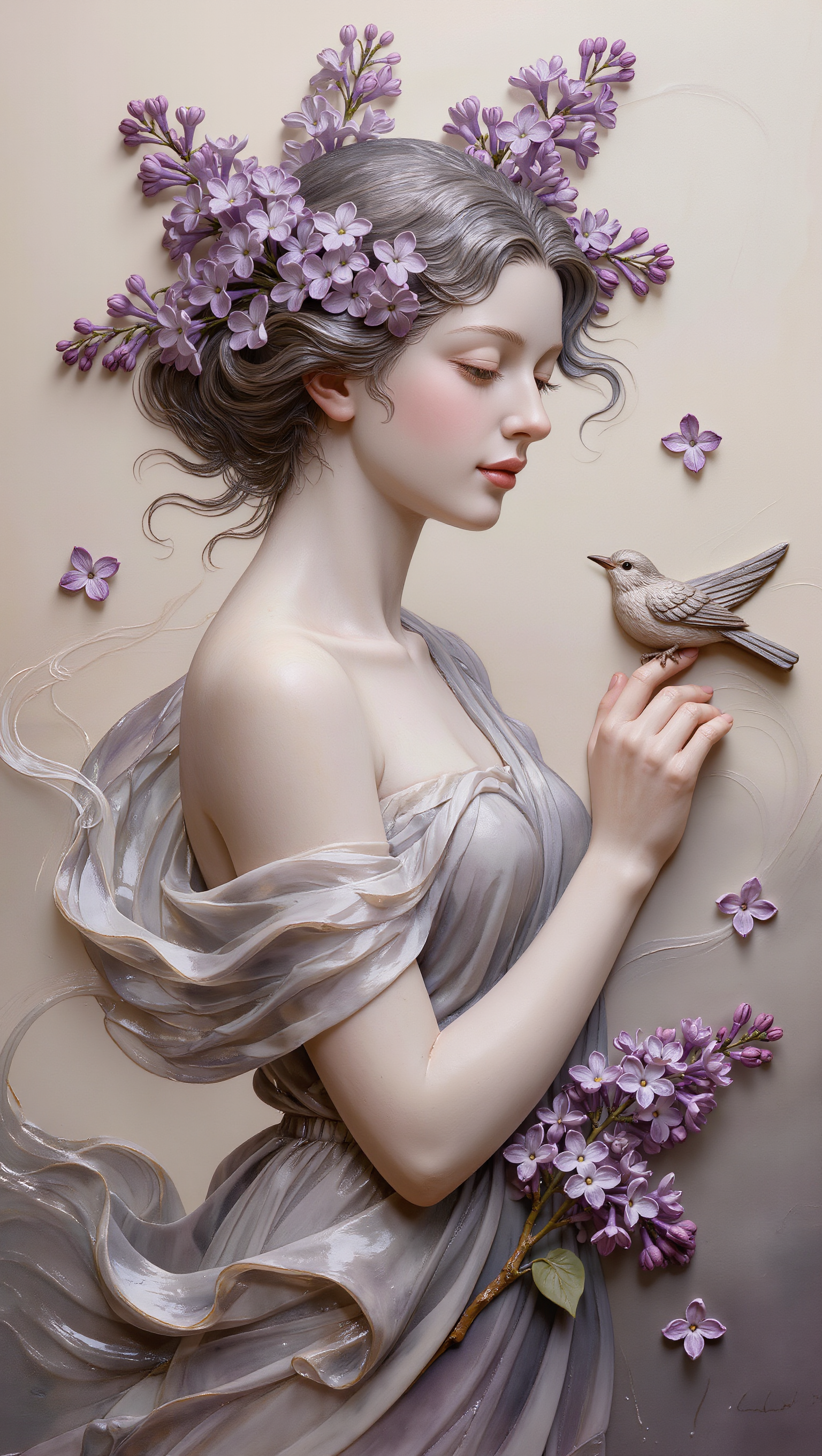 Kling AI work 311230275665422 - lavender grey hair color AI image