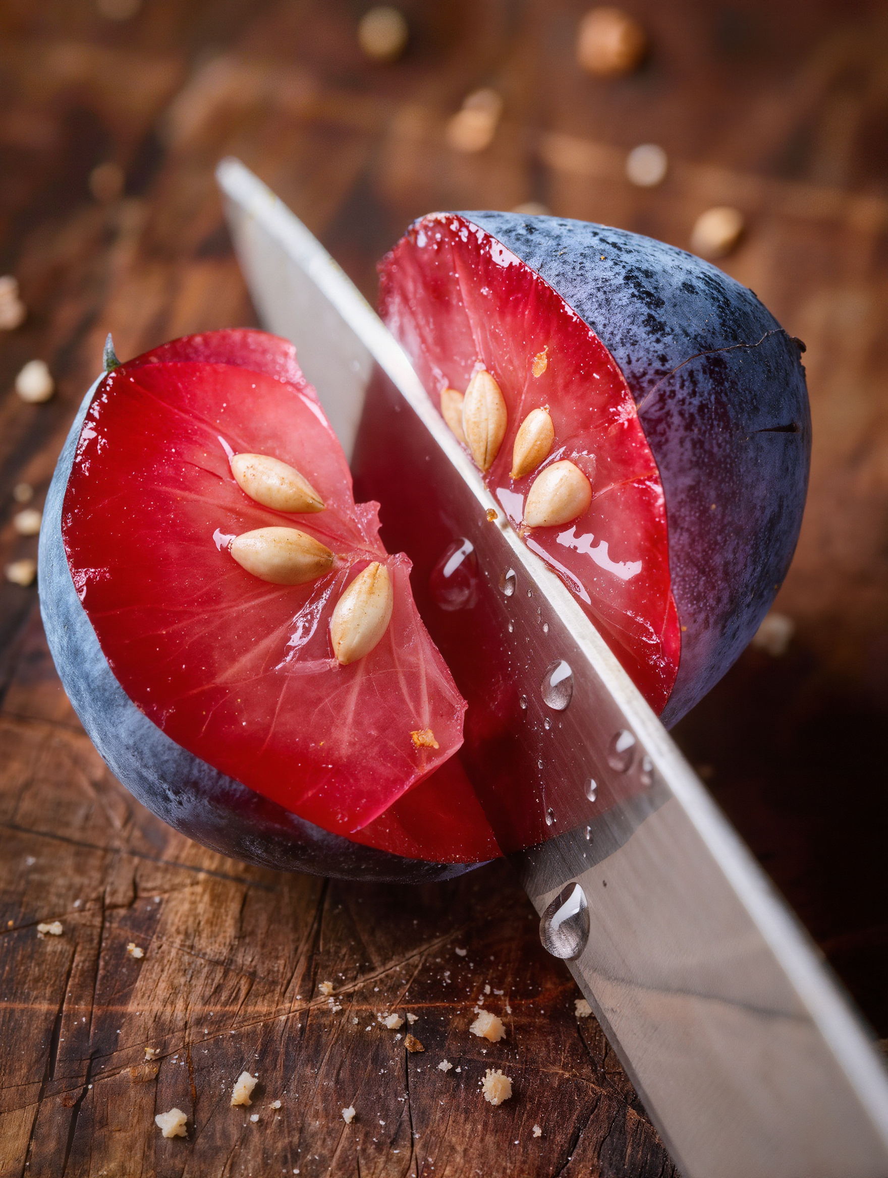 red blueberry being cut - textured crop cut AI image