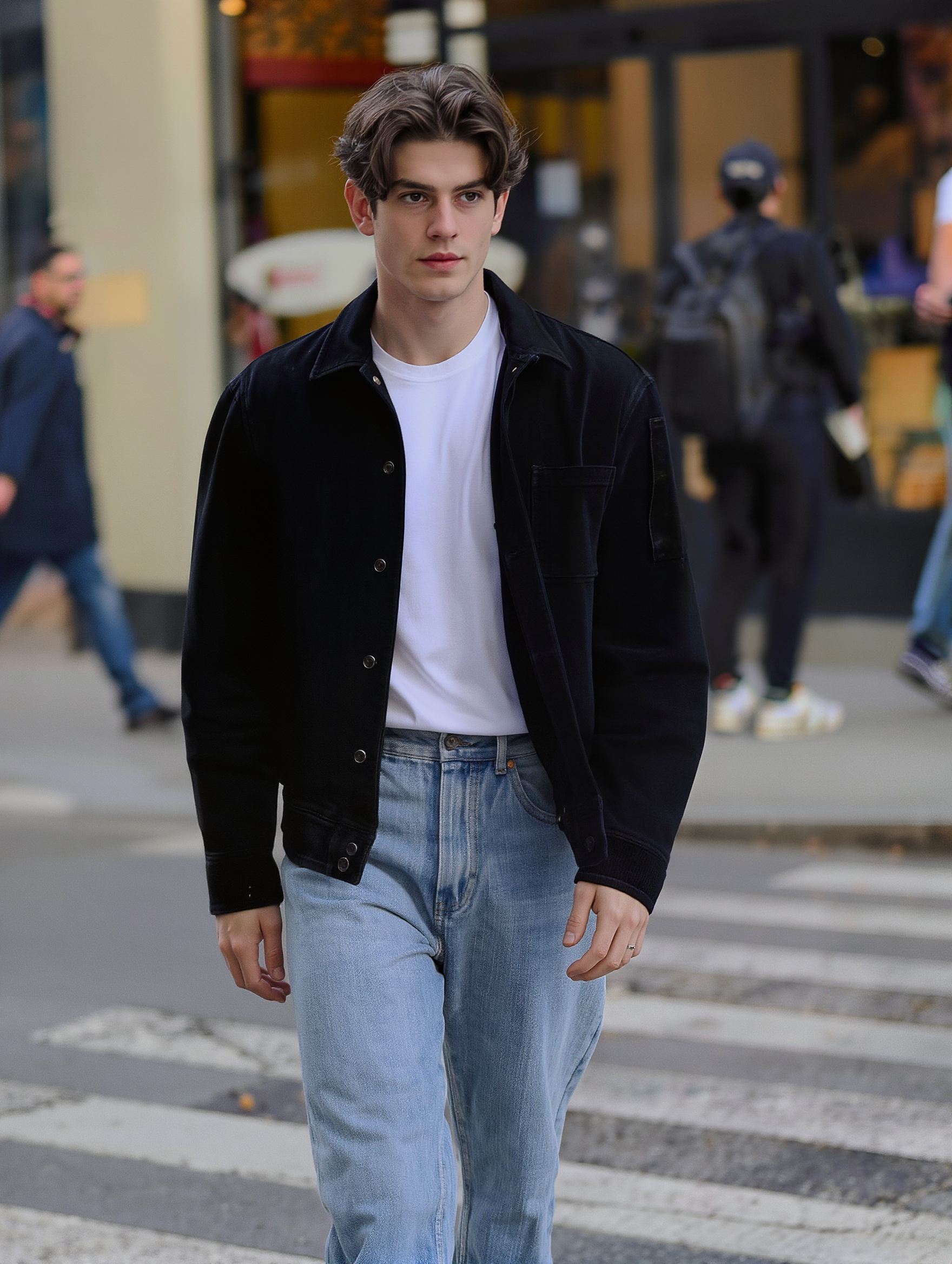 Street Scene - guy hairstyles with bangs AI image