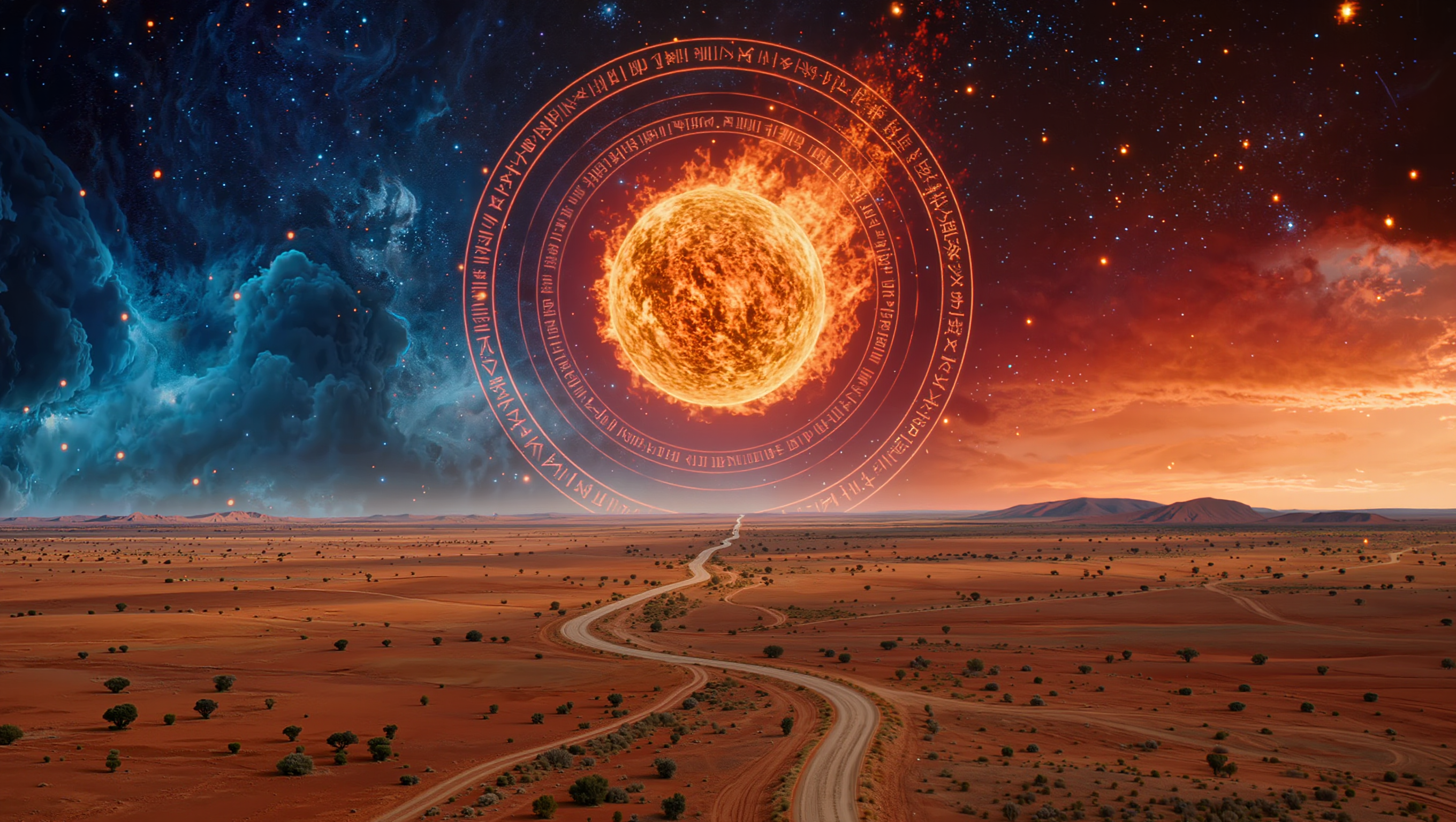 Surreal Landscape with orb - landscape scene AI image