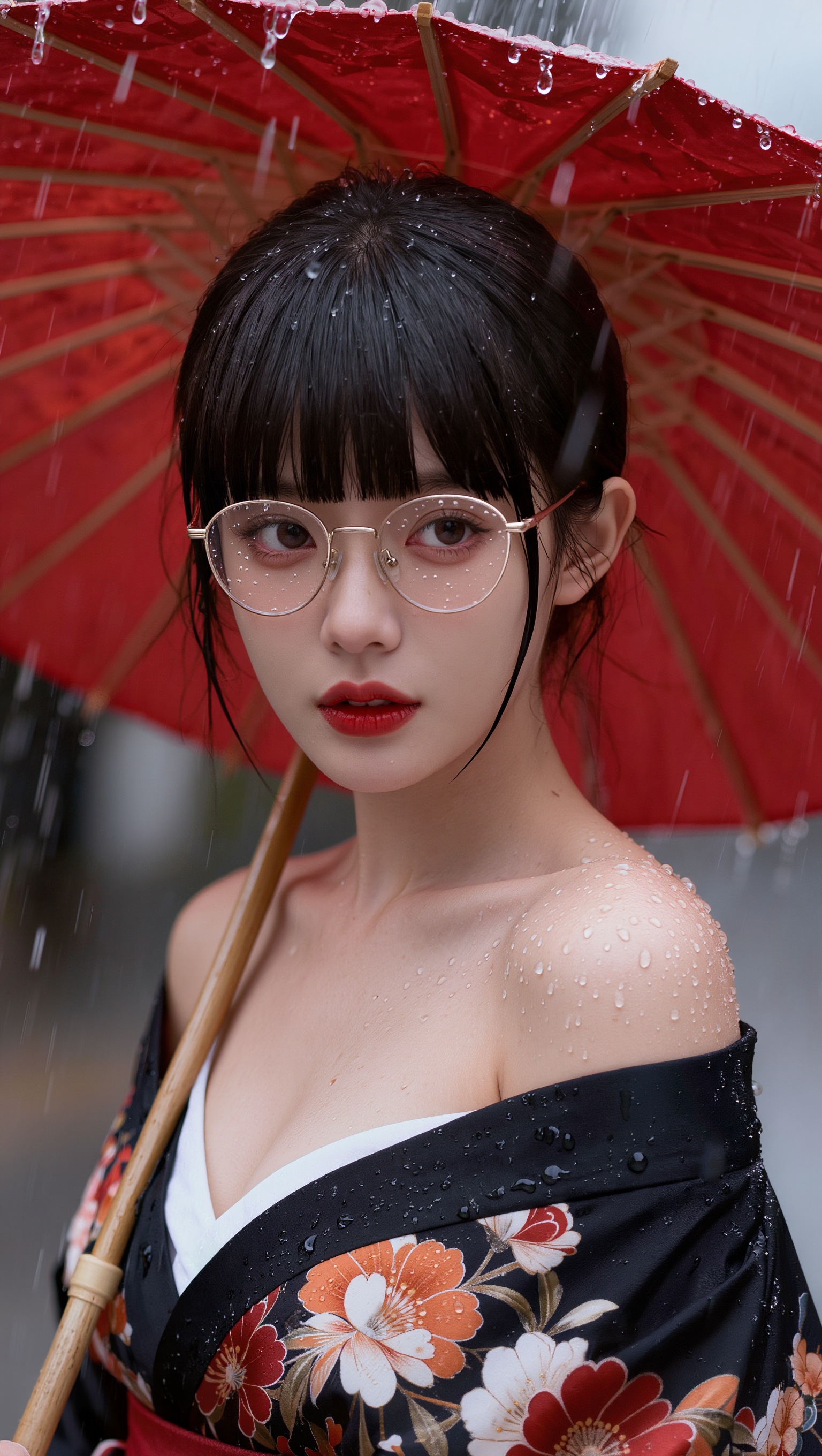 under the rain beauty - rain effect AI image