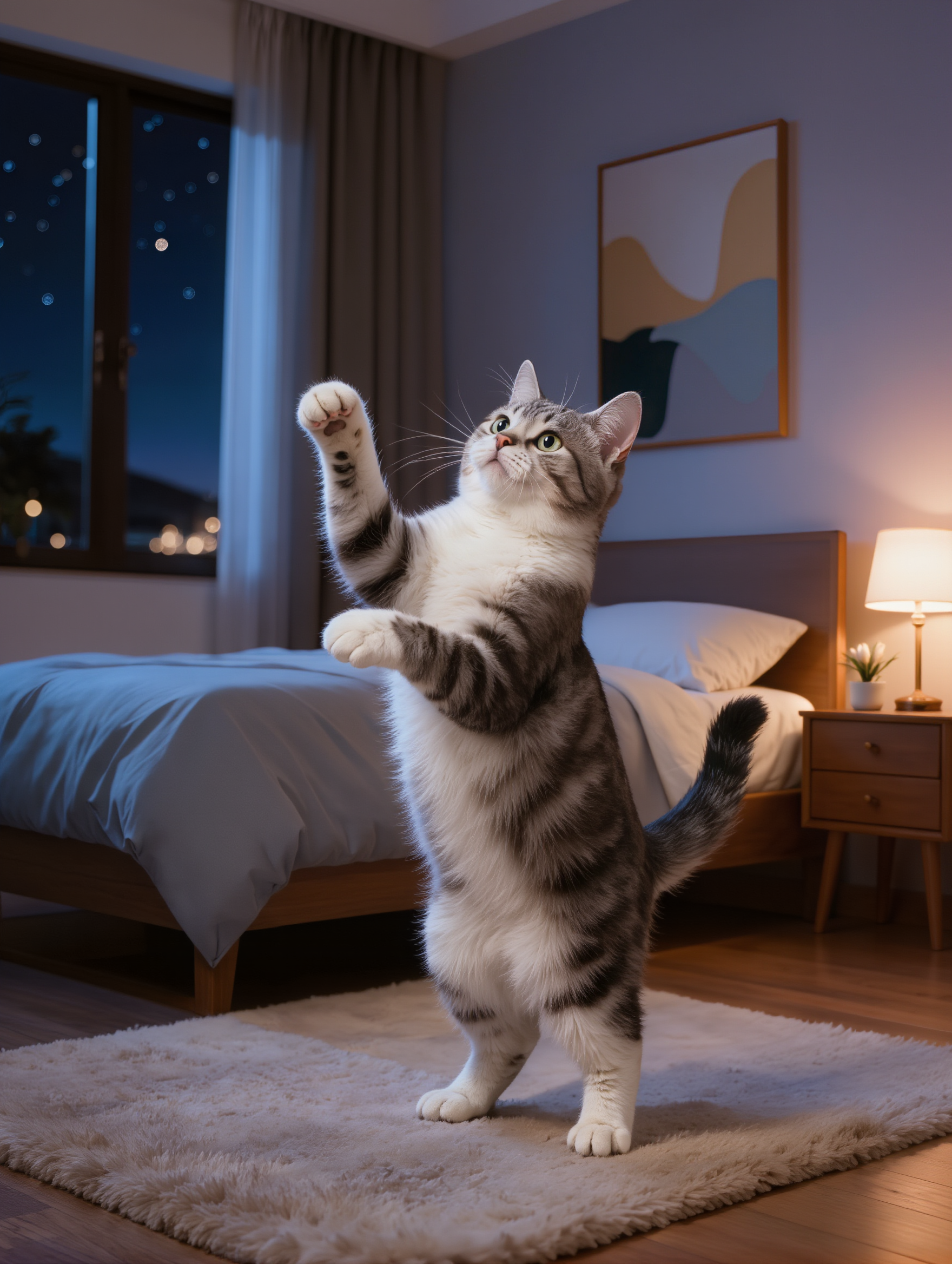 Cat dancing at night - cat dance wallpaper AI image
