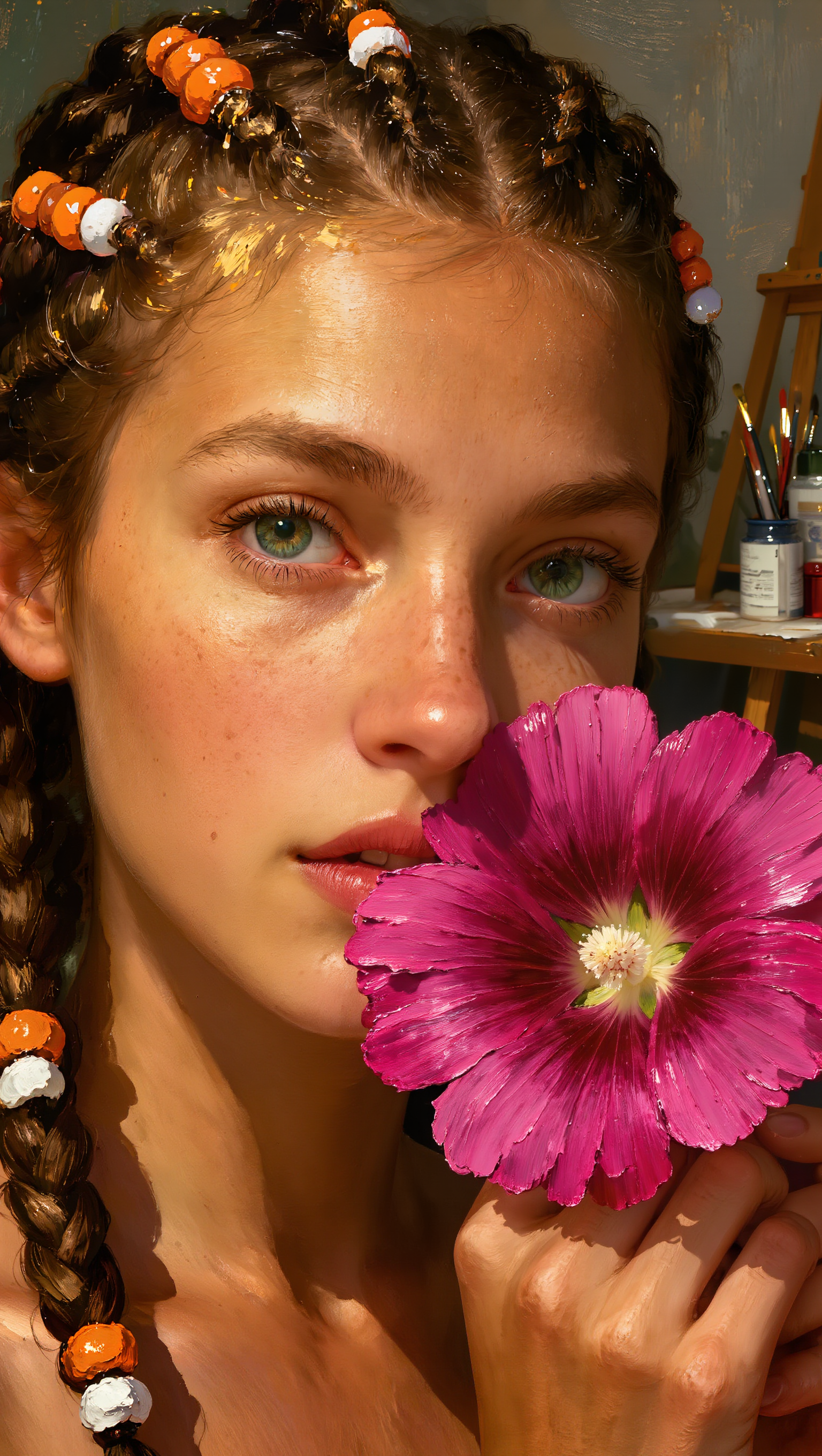 Kling AI work 318945007618007 - brown hair with face framing highlights AI image
