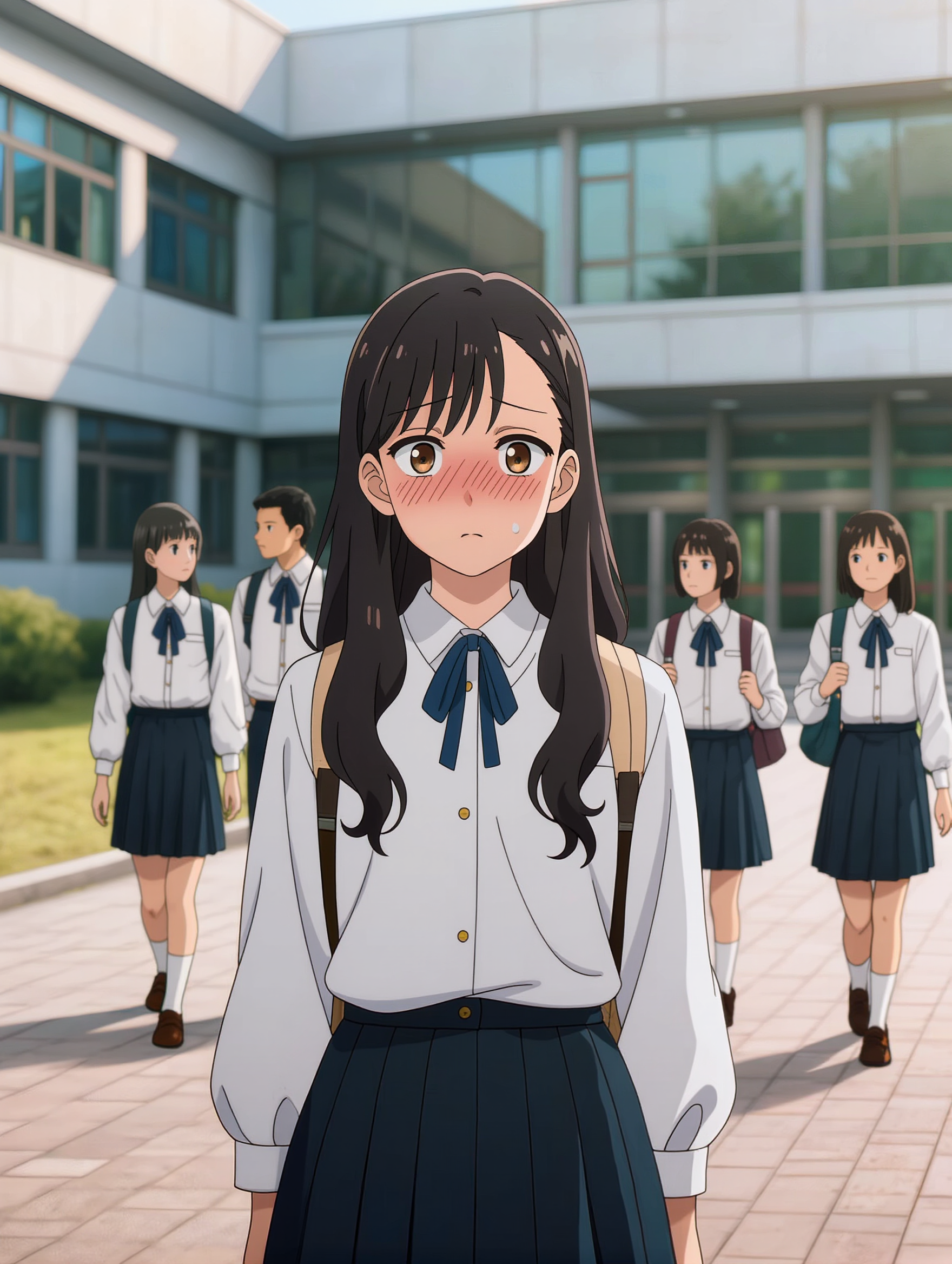 school entrance - school girl pose anime AI image