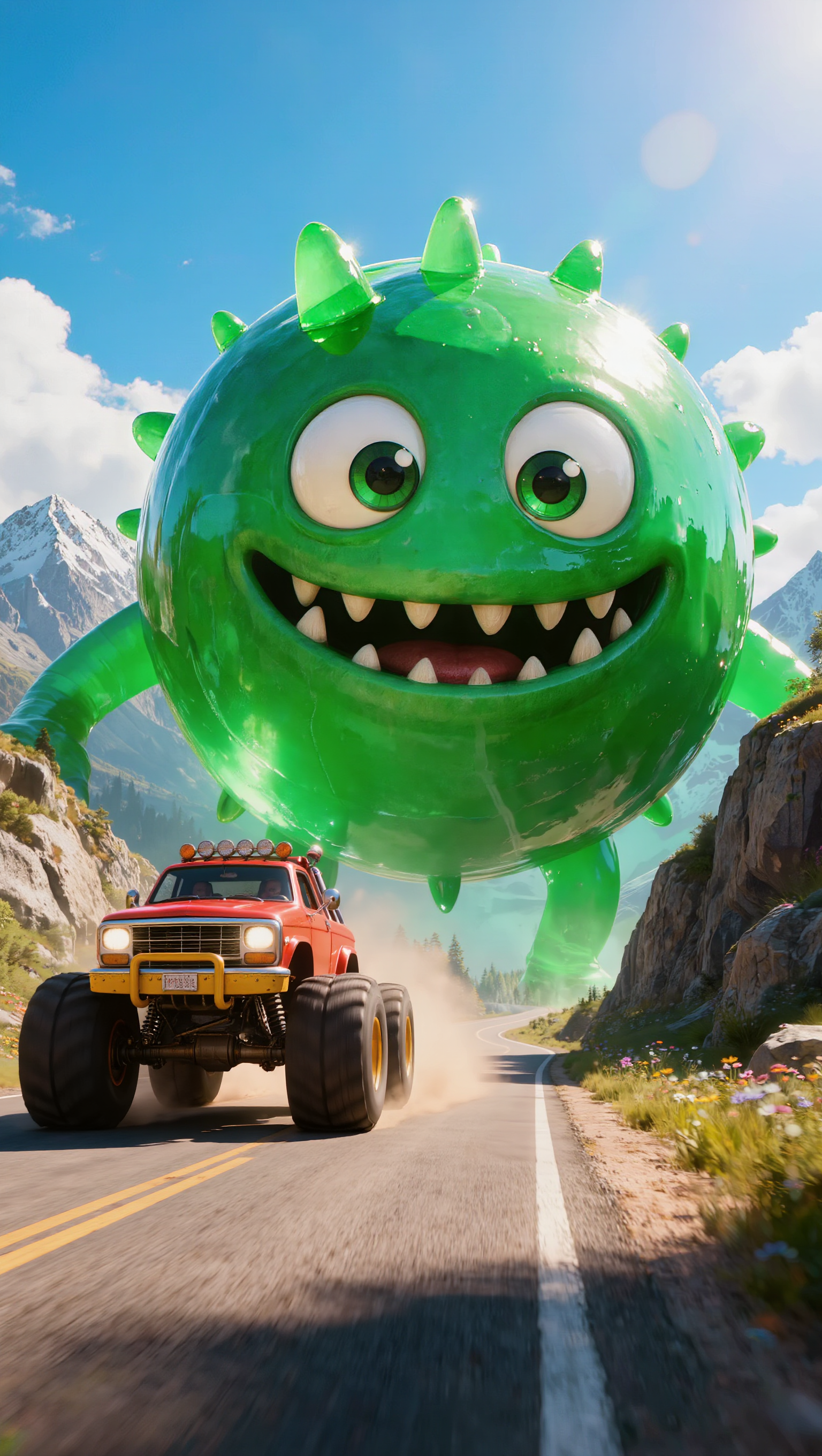 the monster catch the car - monster scene AI image