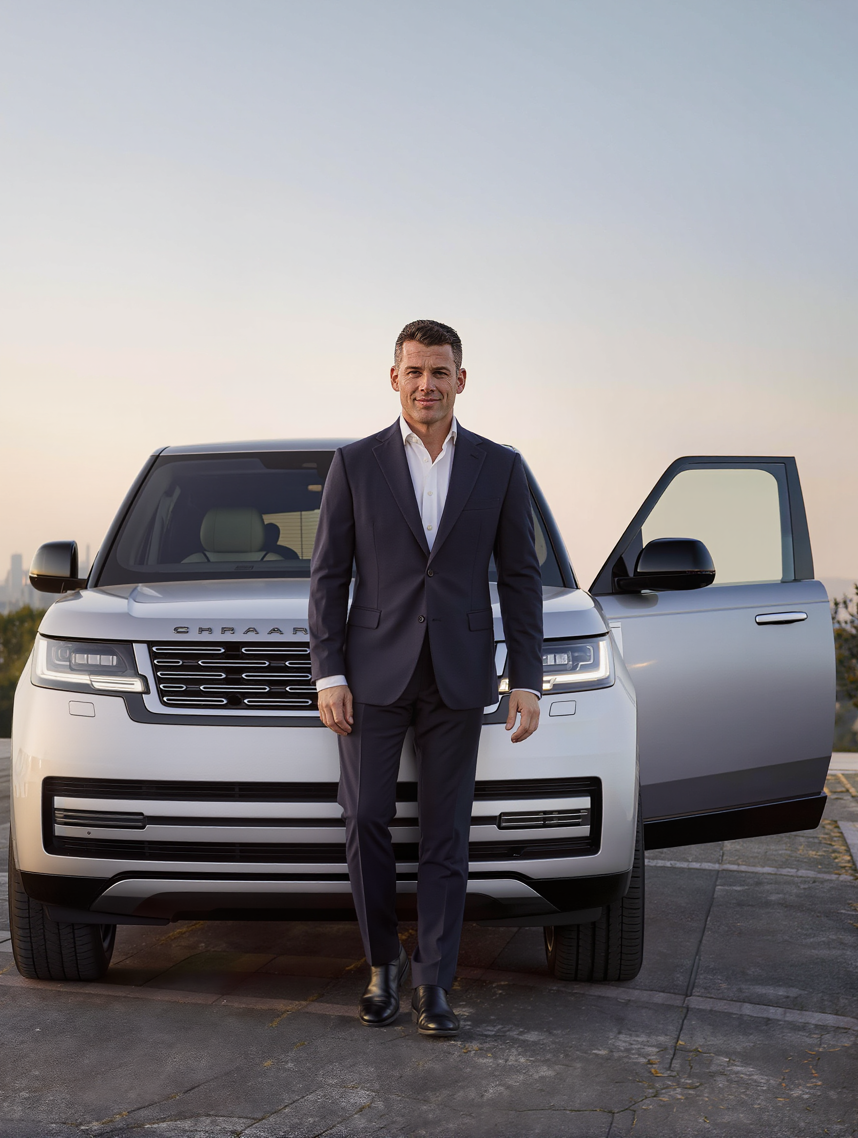 A richest man with his car - step 2 pushing car AI image