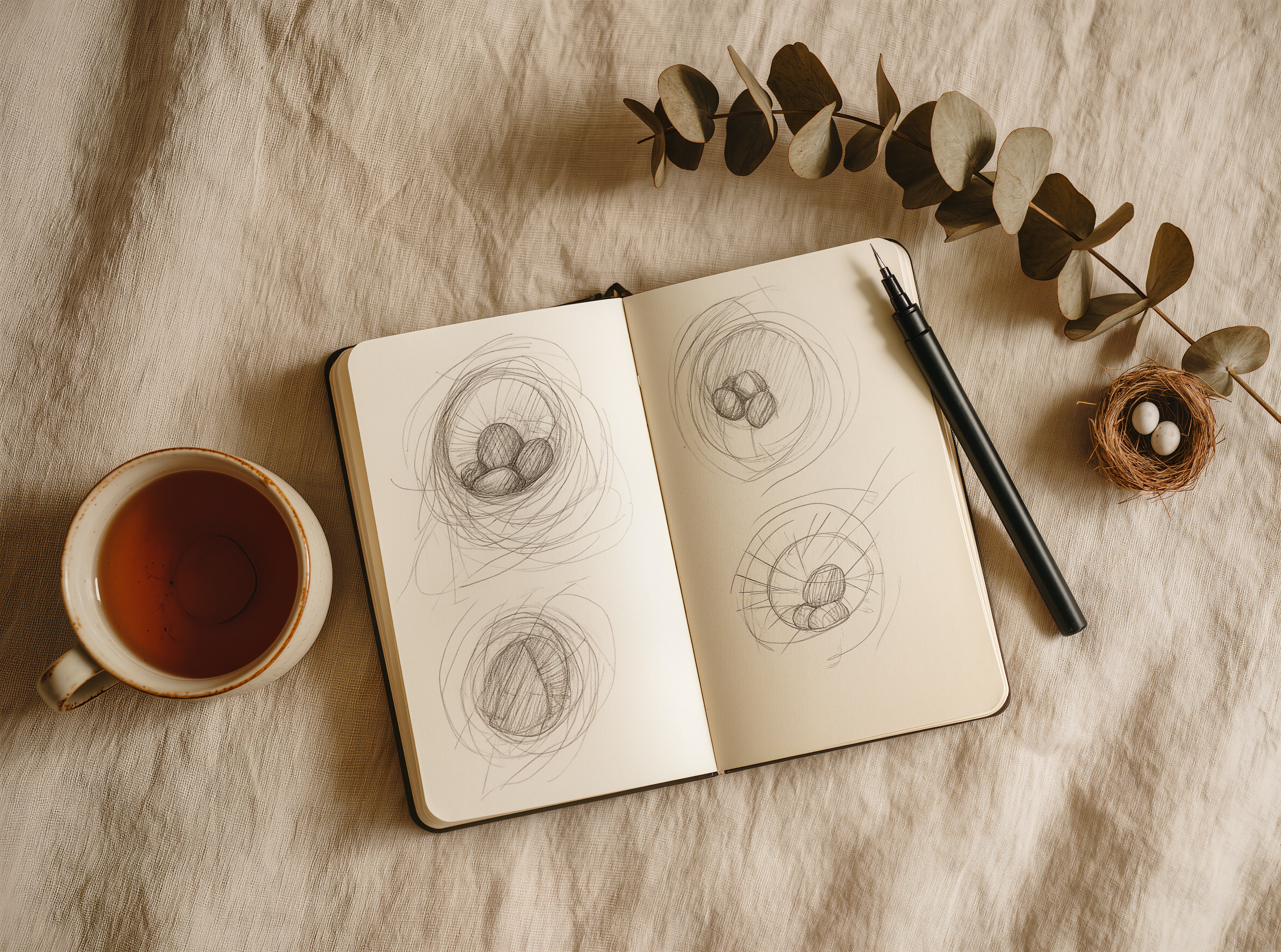 sketching place - flat lay pics AI image