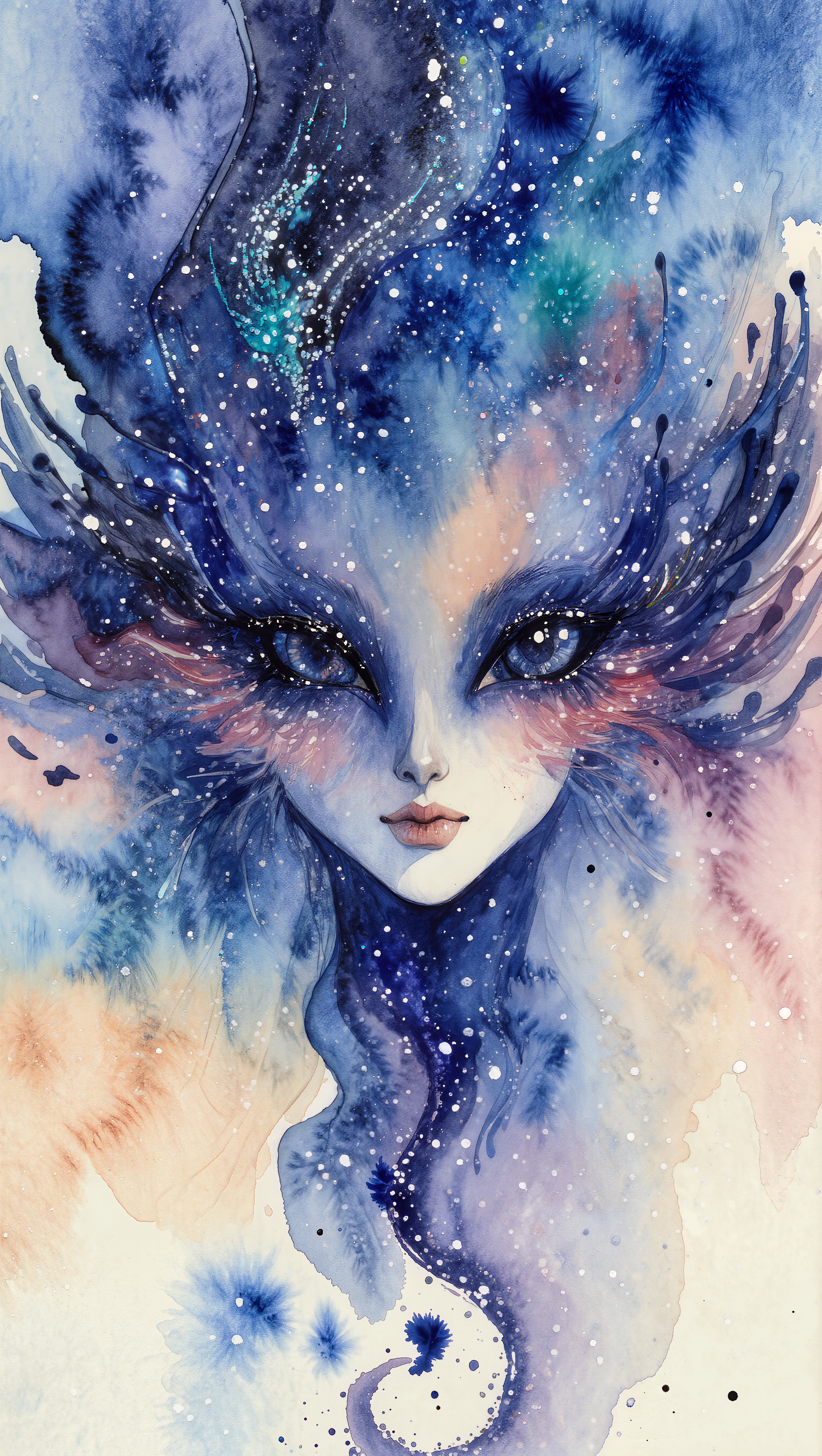 Ethereal Watercolor Portrait - cobalt colors AI image