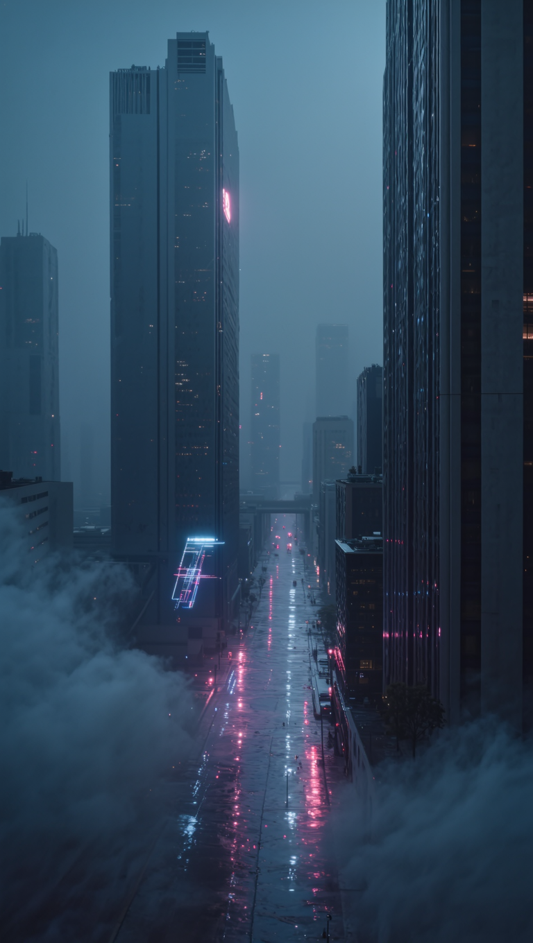 foggy downtown - cyberpunk wallpaper AI image
