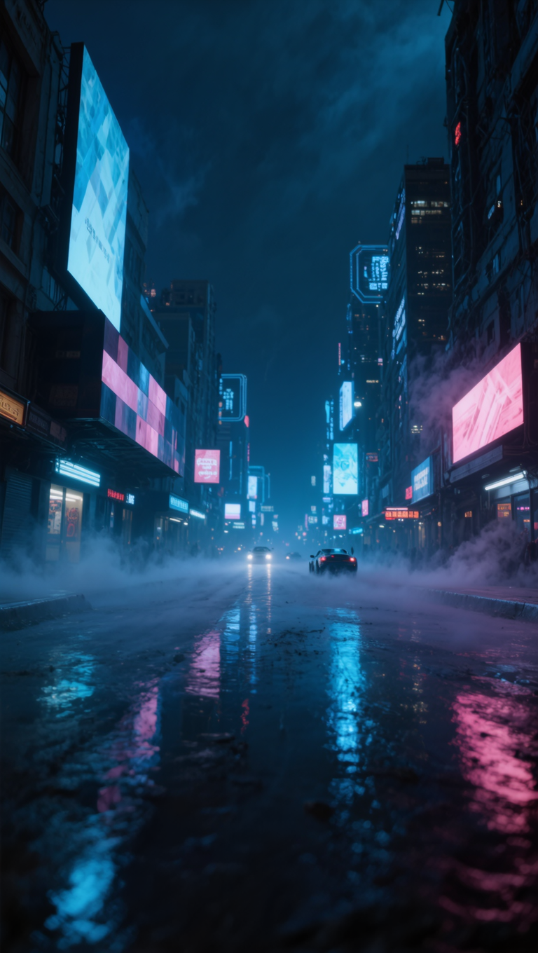foggy night downtown - cyberpunk wallpaper AI image