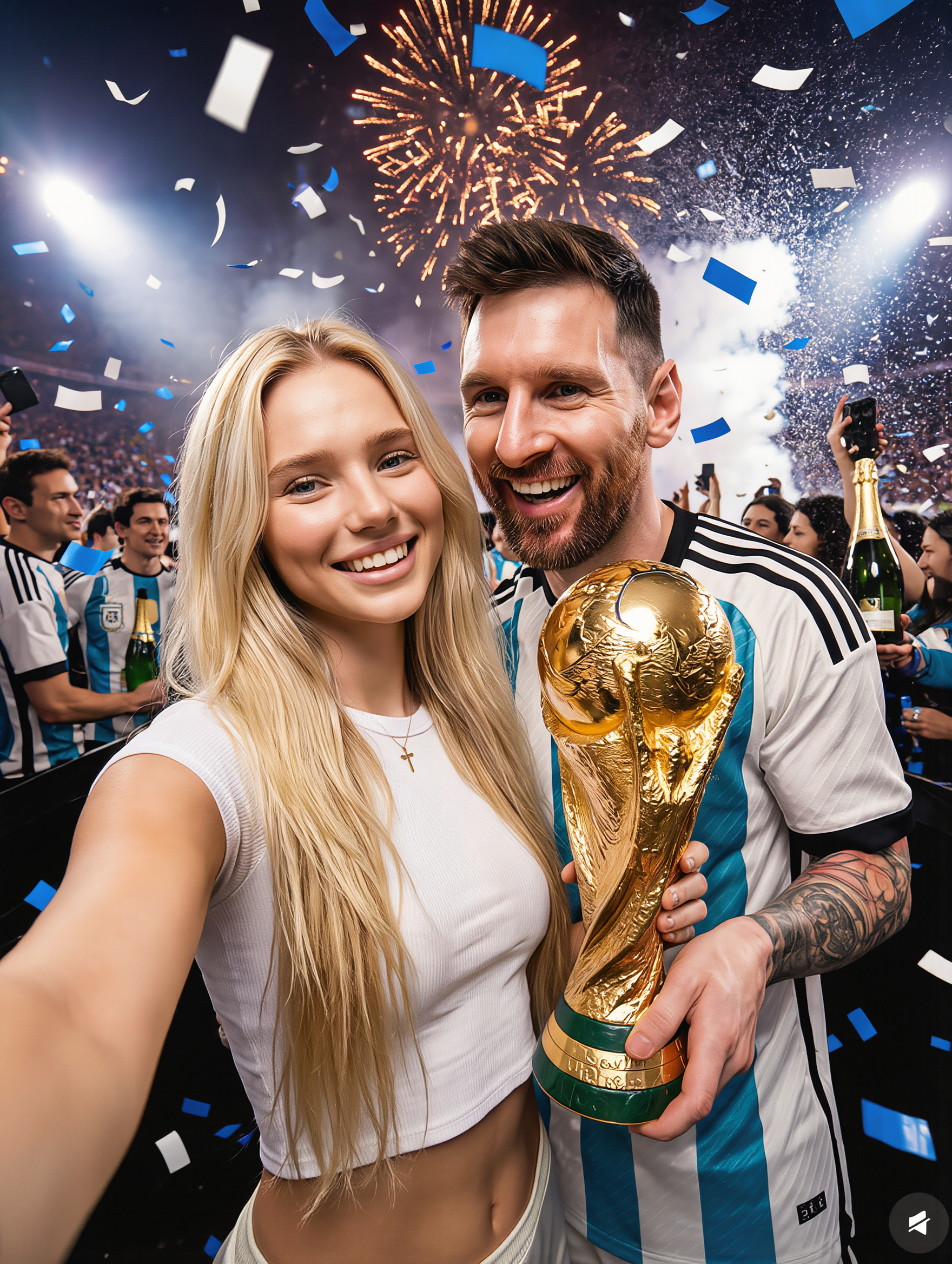 Photo with World Cup champions📷 - trophy celebration AI image