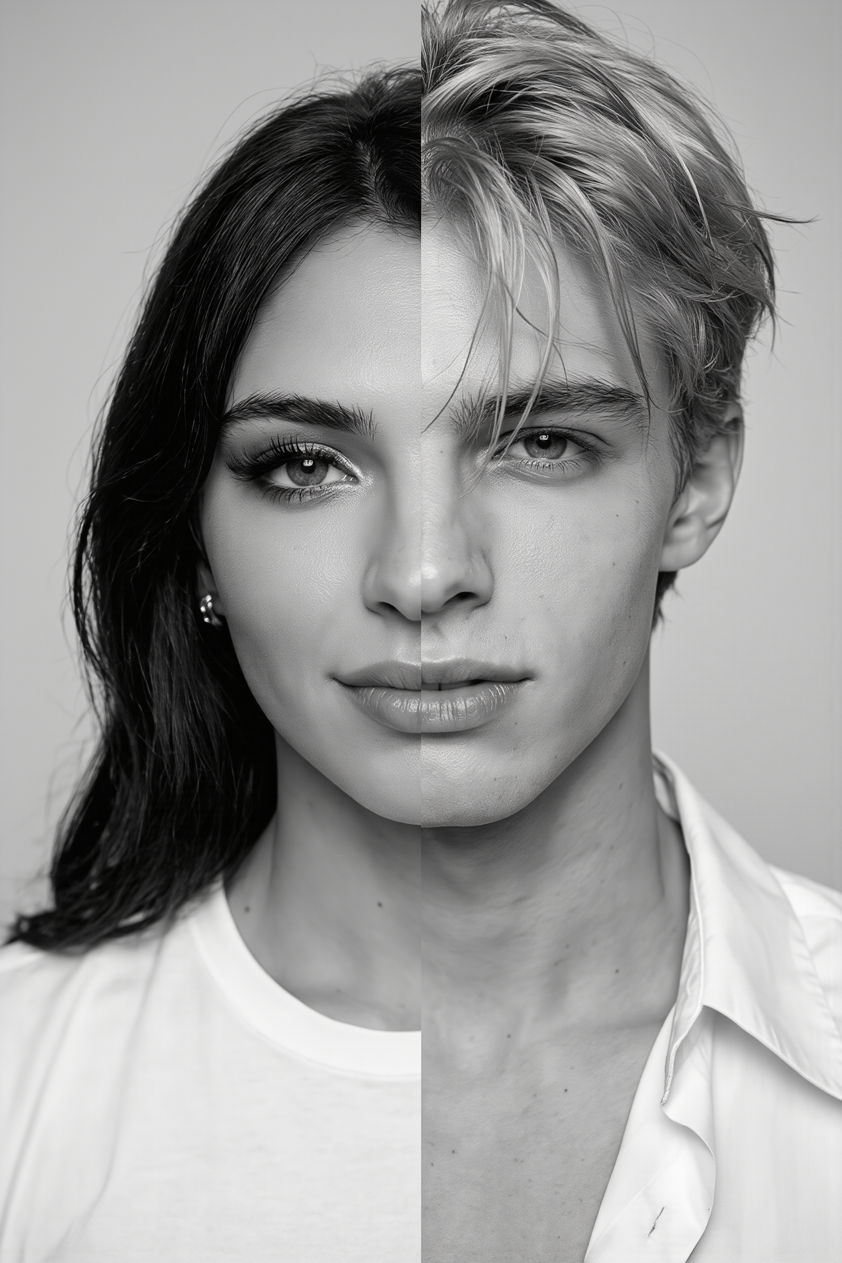 split-face couple portrait - portrait ai generator AI image
