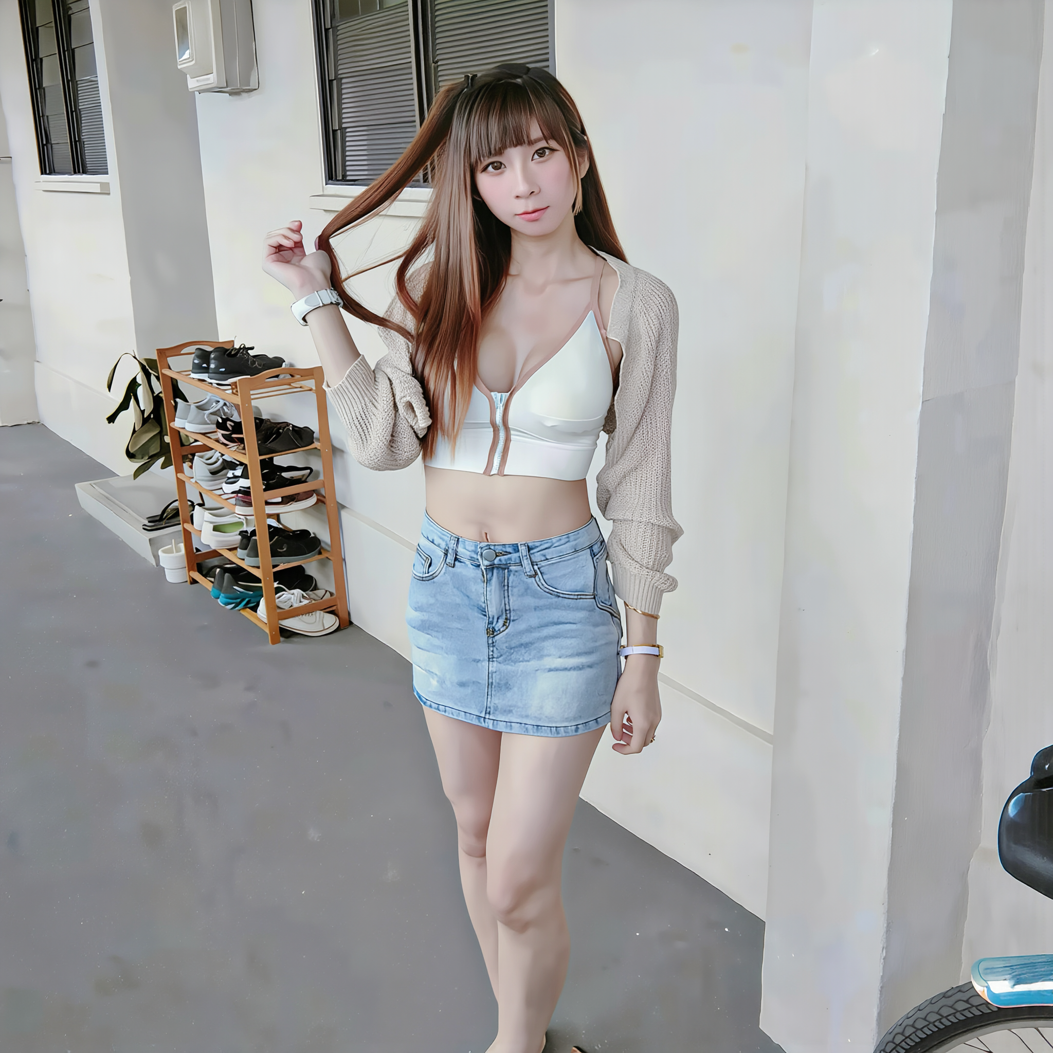 Kling AI work 305547008616136 - mini skirt bent over AI image