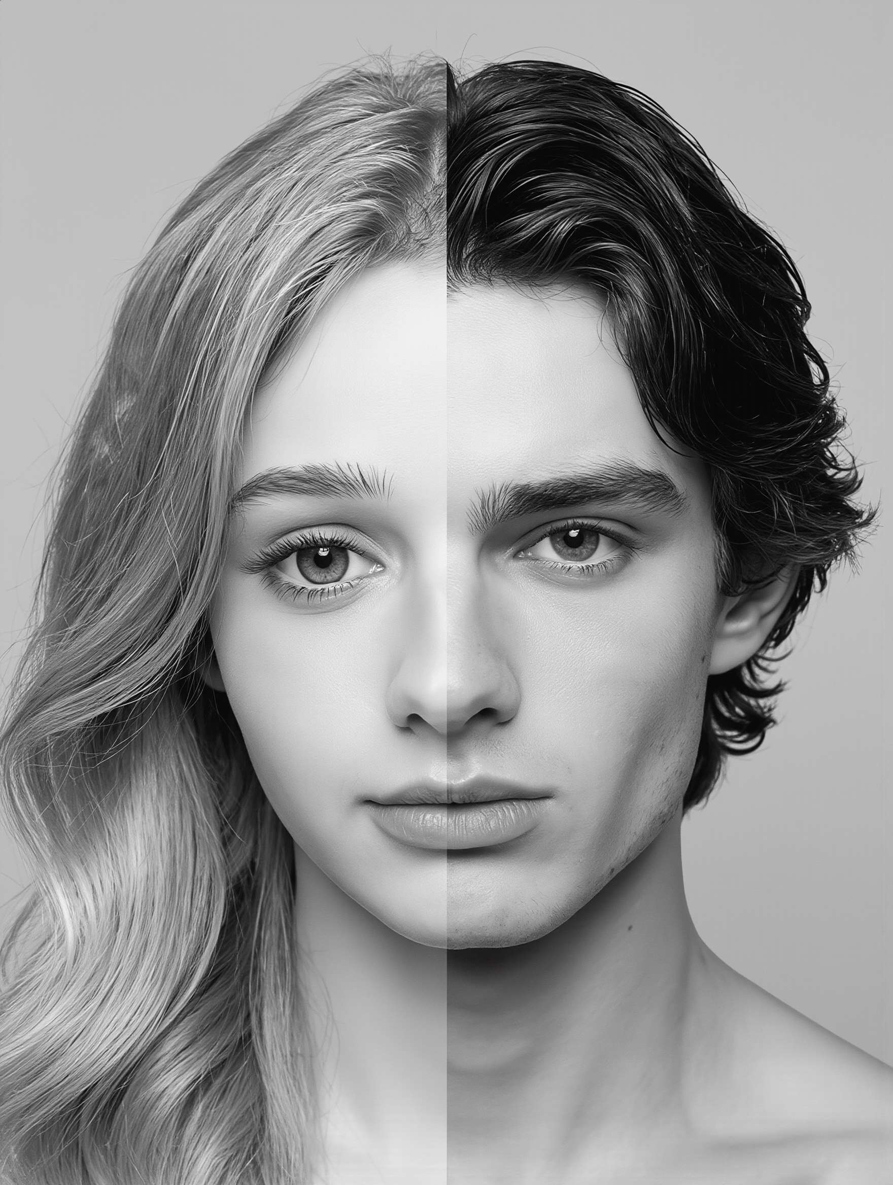 split-face couple portrait - portrait ai generator AI image