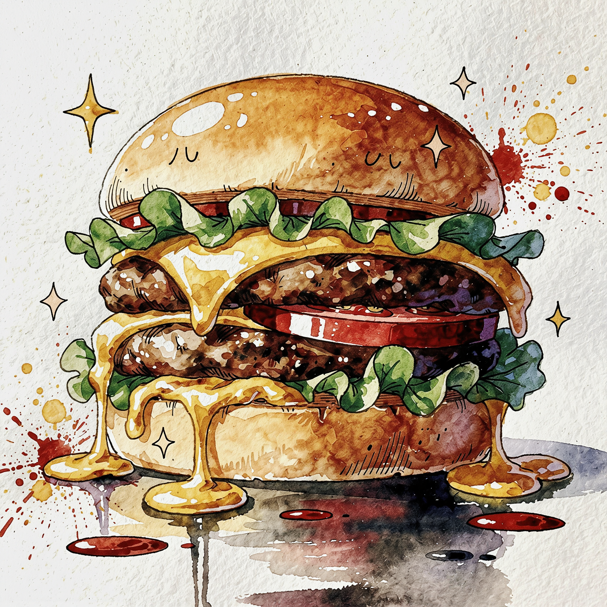 Watercolor Burger Art - burger desktop wallpaper AI image