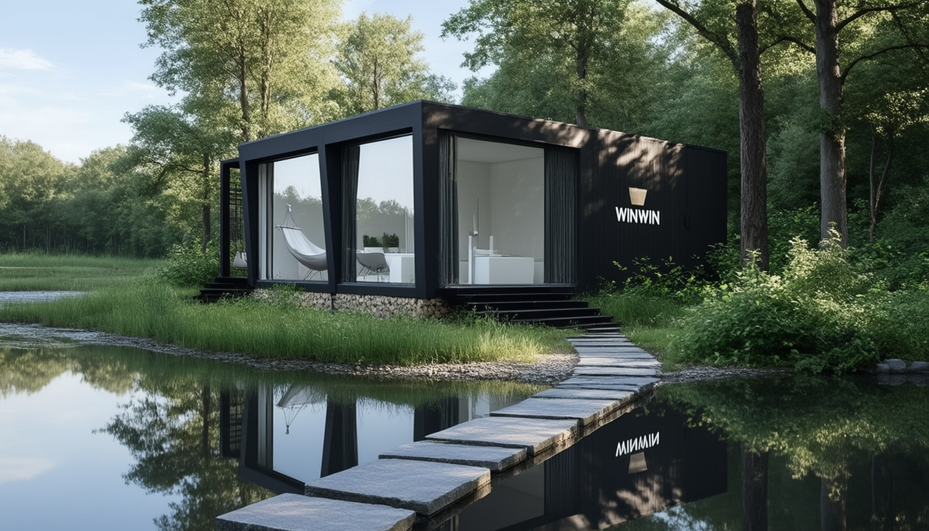 Modern house by the water - house wallpaper AI image