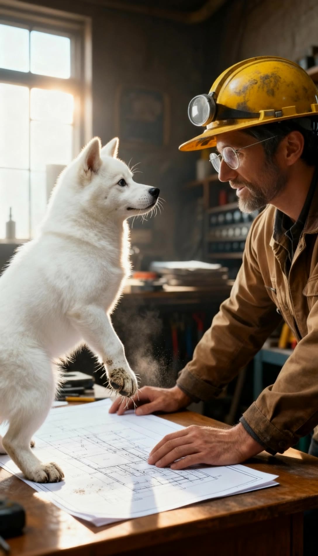 Blueprint Briefing, White Jindo - image blueprint AI video