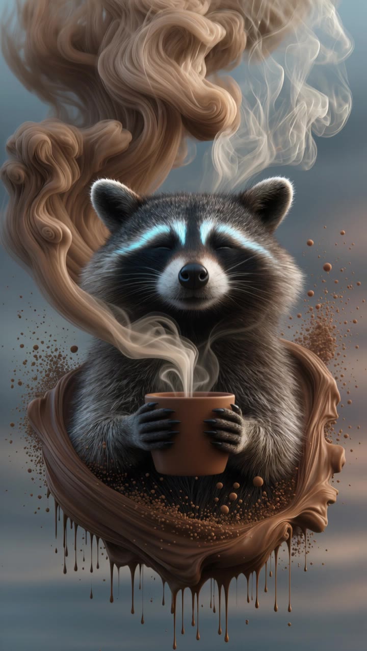racoon wallpaper with mug - model wallpaper AI video