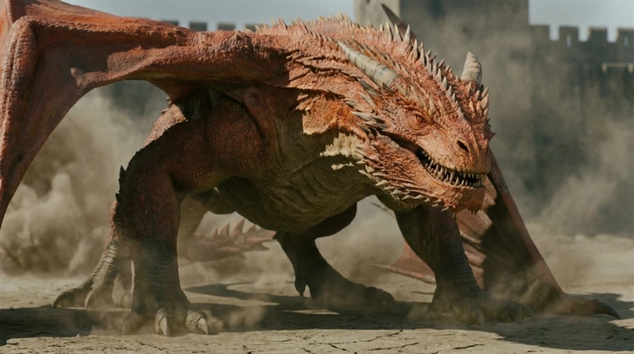Realistic Four-legged Dragon - face realistic AI video